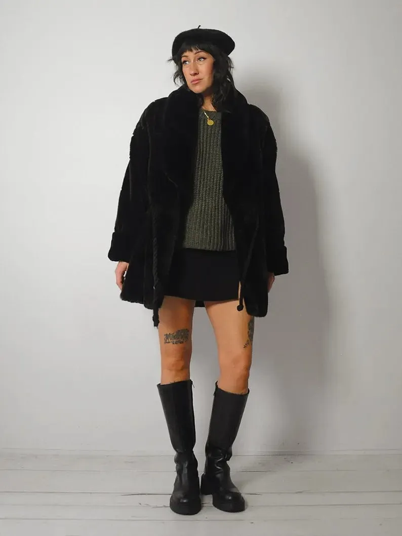 1980's Checkered Faux Fur Coat