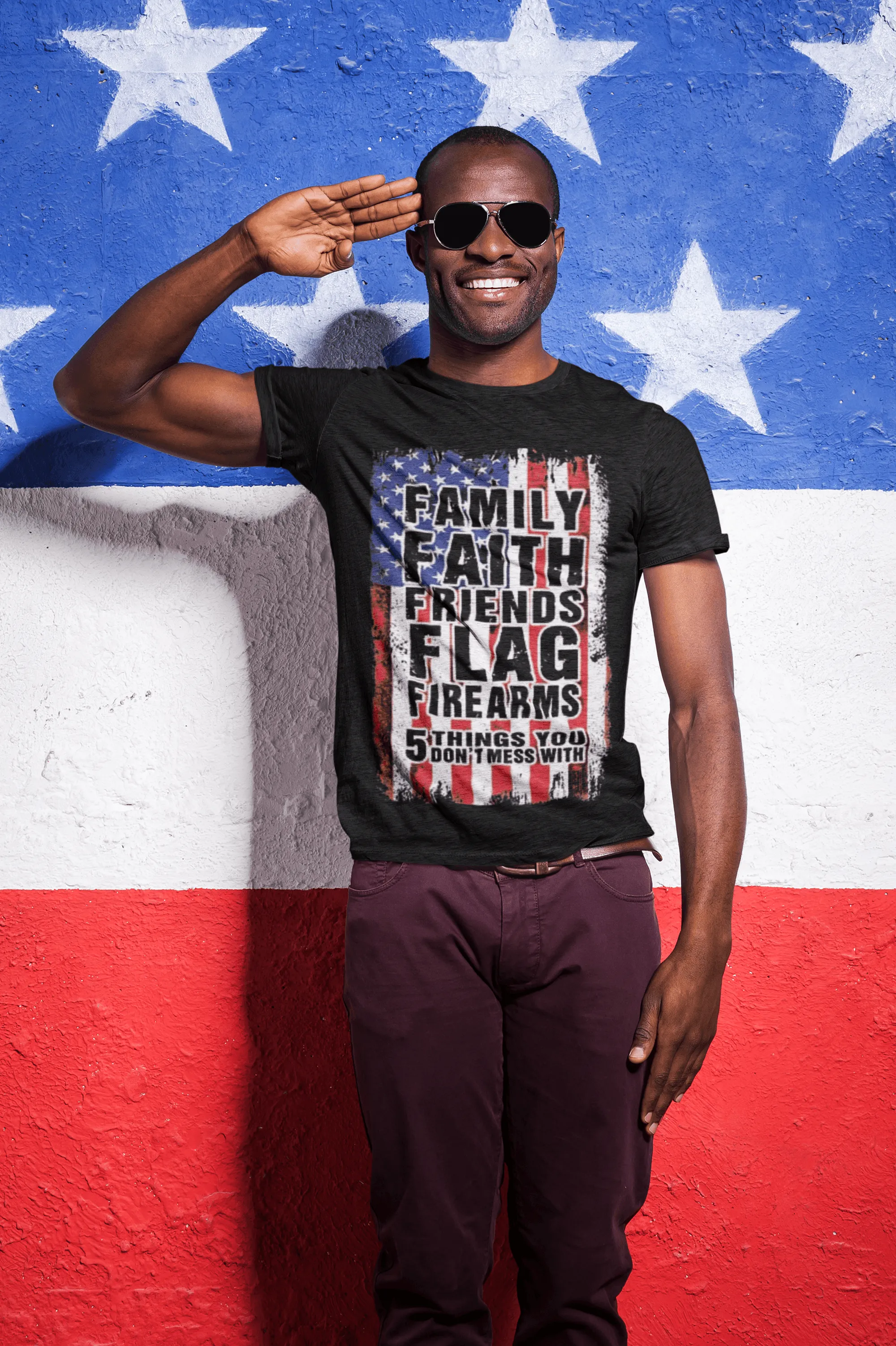 American Flag T-Shirt Five F's You Don't Mess With Short Sleeve Lightweight Crew Neck Top