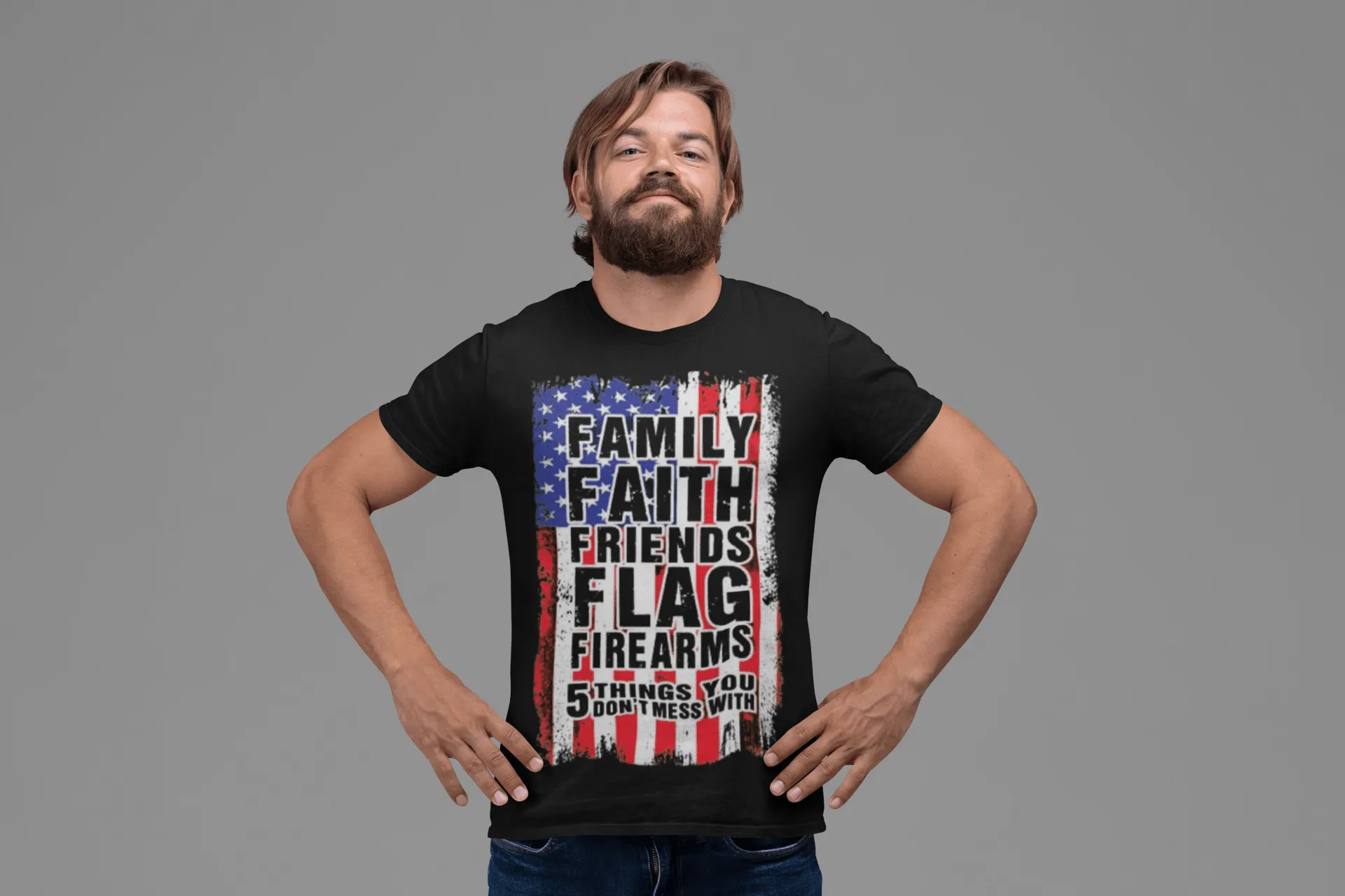 American Flag T-Shirt Five F's You Don't Mess With Short Sleeve Lightweight Crew Neck Top