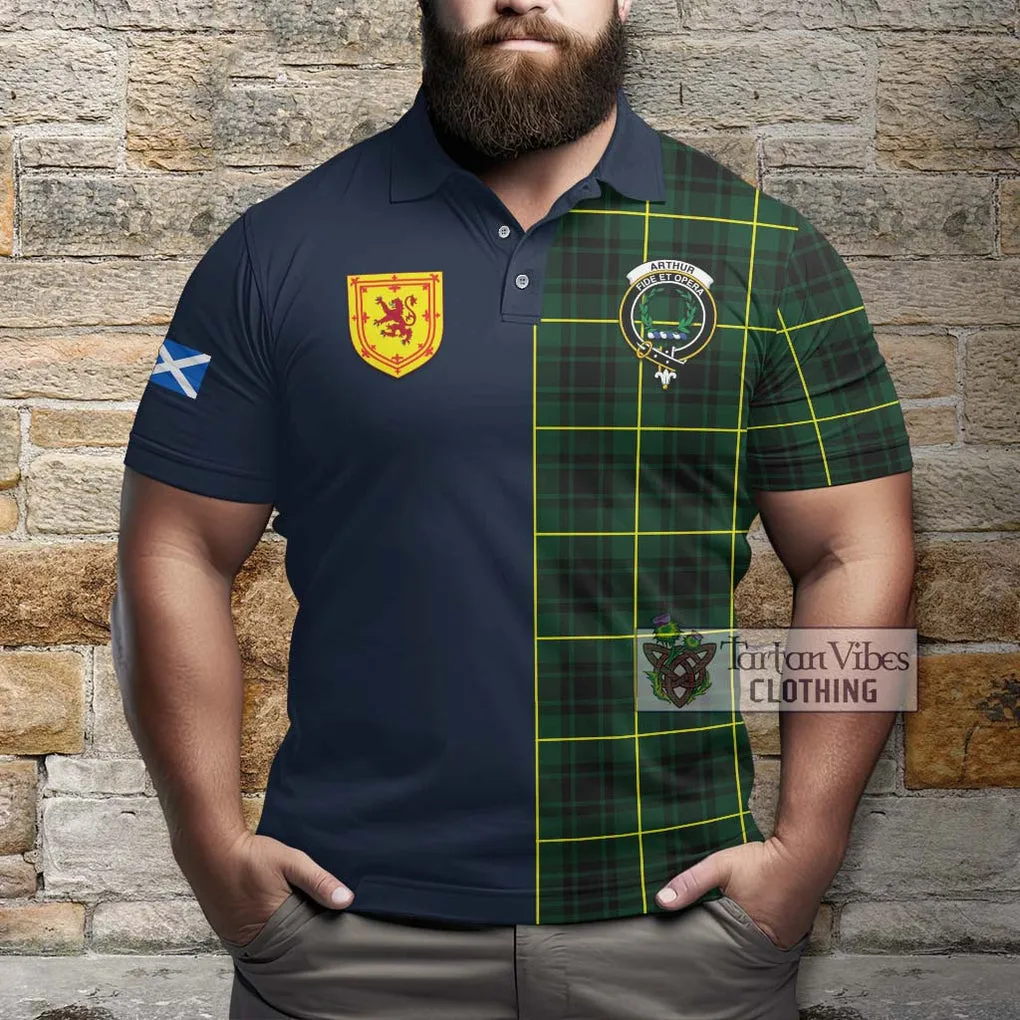 Arthur Modern Tartan Polo Shirt Alba with Scottish Lion Royal Arm Half Style
