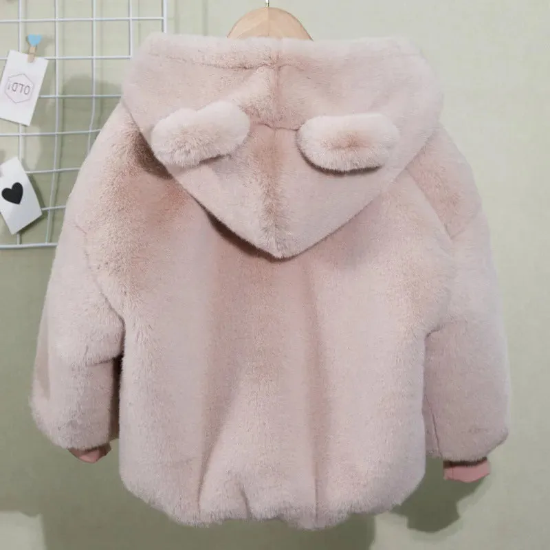 Autumn Winter Thickening Children's Cartoon Fur Hoodie Jacket