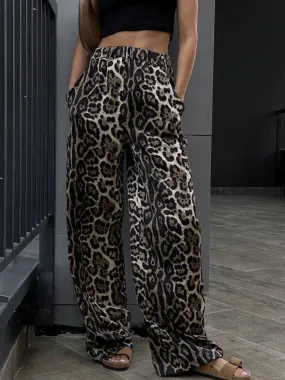 Back To School Joskaa Vintage Leopard Pants Women Streetwear Causal Baggy High Waist Kpop Wide Leg Jogging Trousers Hip Hop Fashion Sweatpants