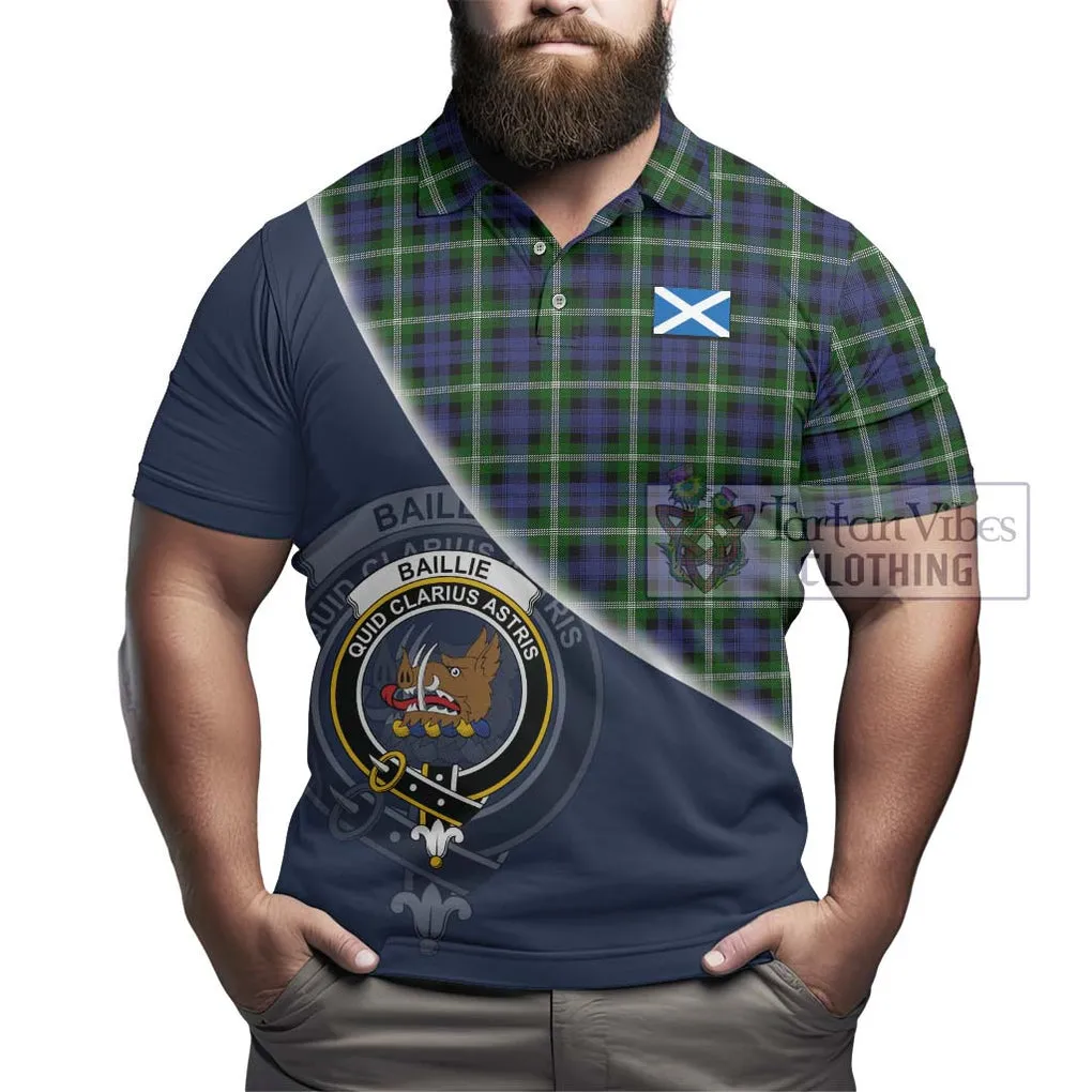 Baillie of Polkemmet Tartan Polo Shirt with Personalised National Flag and Family Crest Half Style