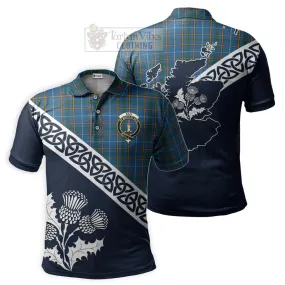 Bain Tartan Polo Shirt Featuring Thistle and Scotland Map