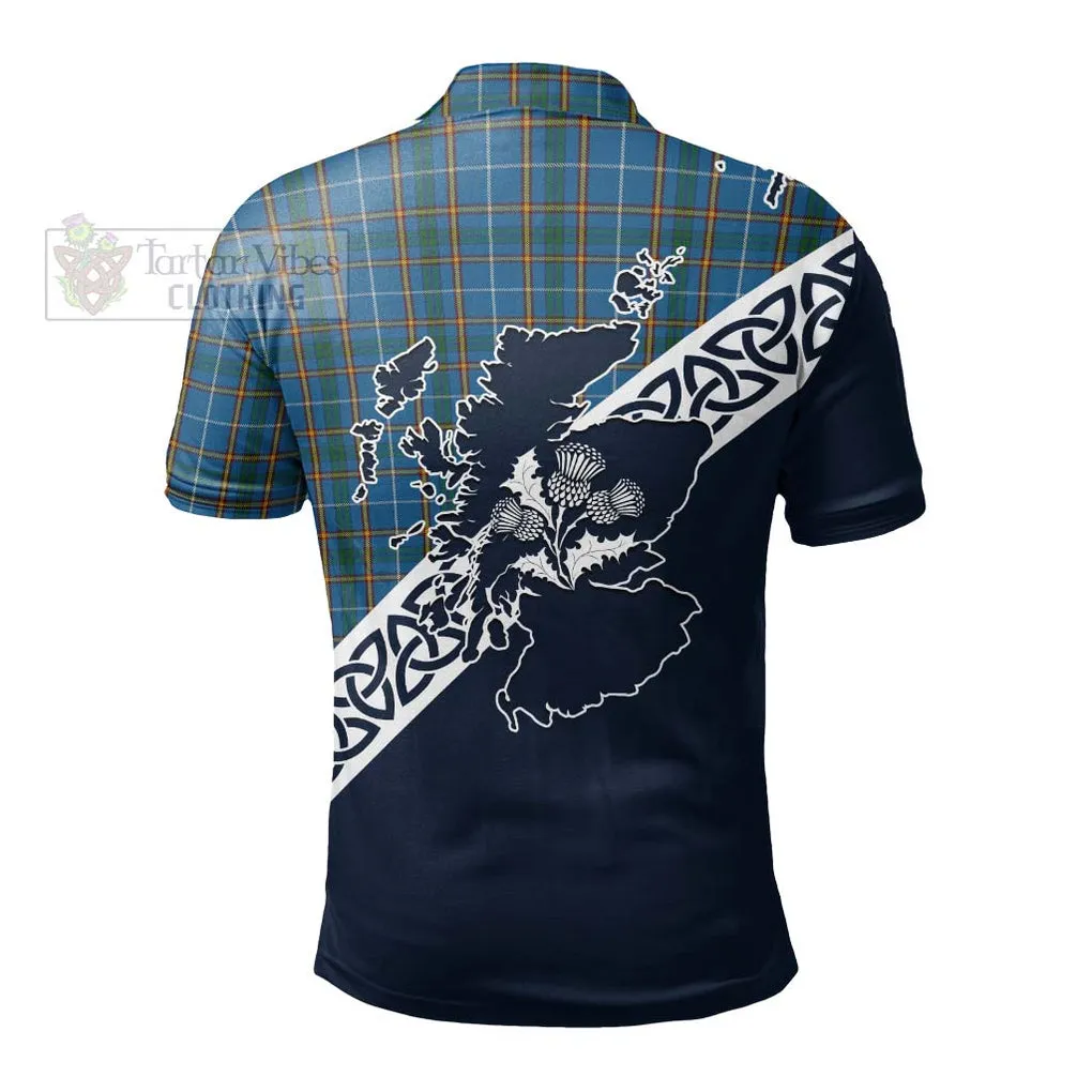 Bain Tartan Polo Shirt Featuring Thistle and Scotland Map