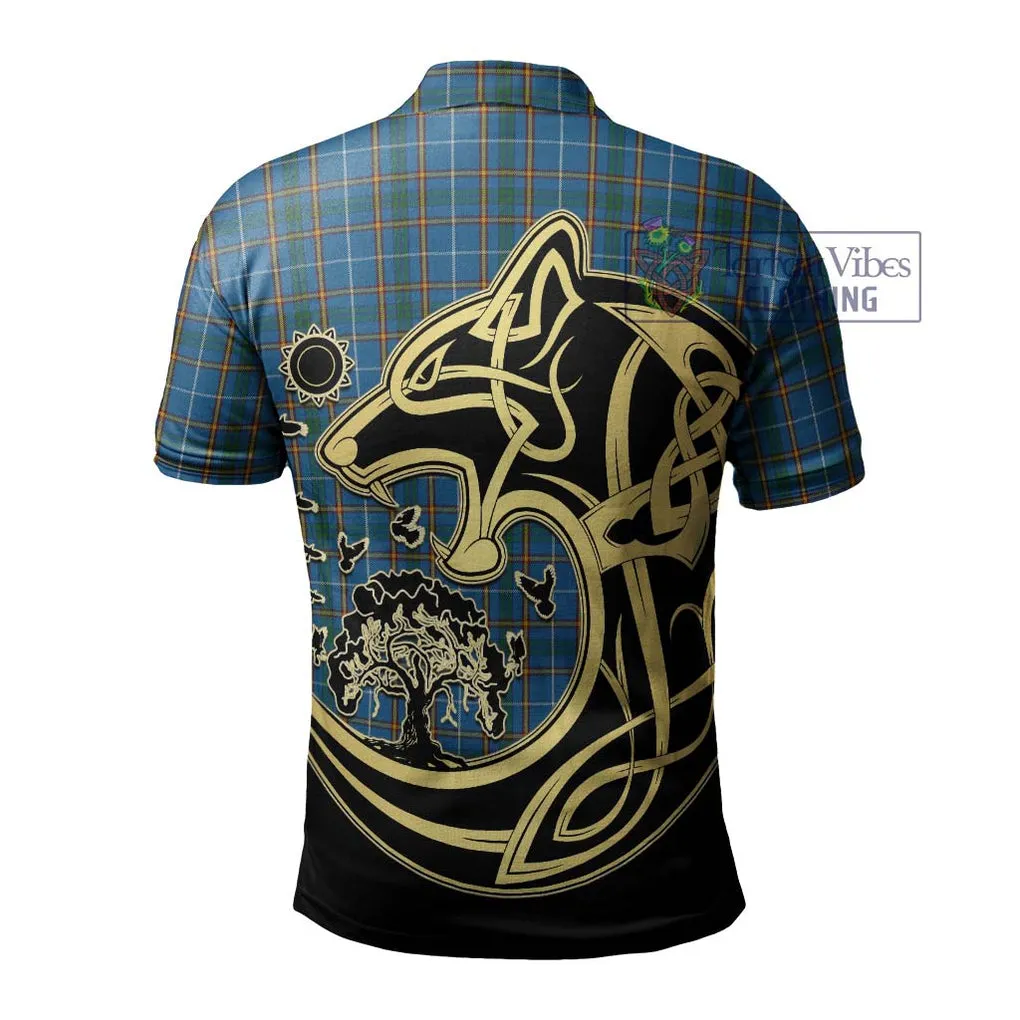Bain Tartan Polo Shirt with Family Crest Celtic Wolf Style