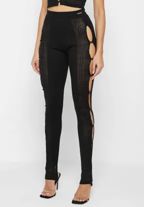 Bandage & Mesh Cut Out Leggings - Black