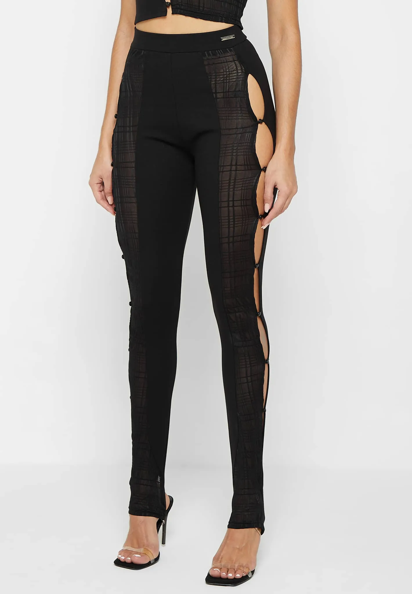 Bandage & Mesh Cut Out Leggings - Black