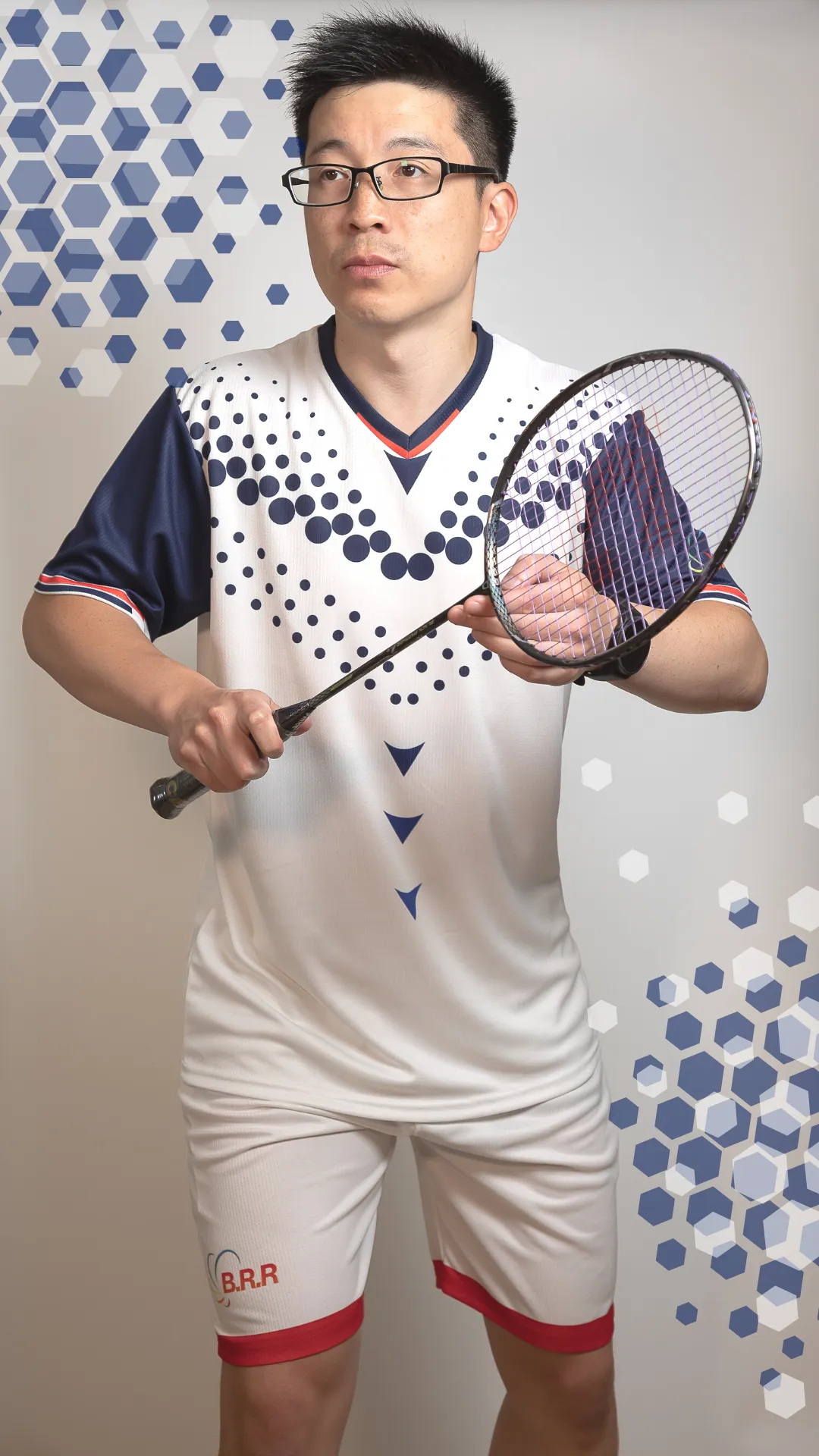Blue Arrow BRR Top - White with Blue Dots - Badminton/Tennis/Squash T-Shirt