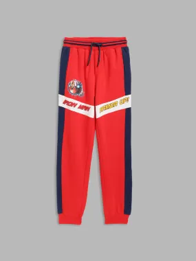 Blue Giraffe Boys Red Color-Blocked Regular Fit Joggers Style Sweatpant