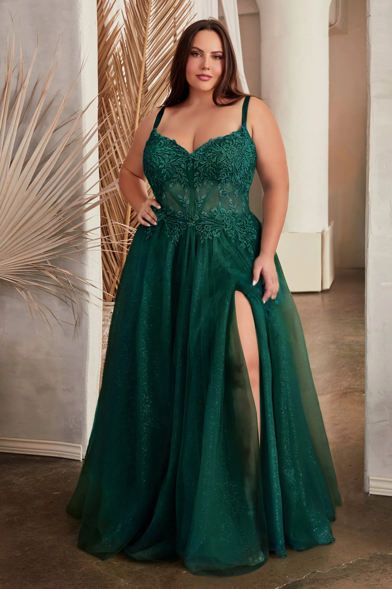 CINDERELLA DIVINE C150C A-Line Stunning Dress with Sheer Bodice