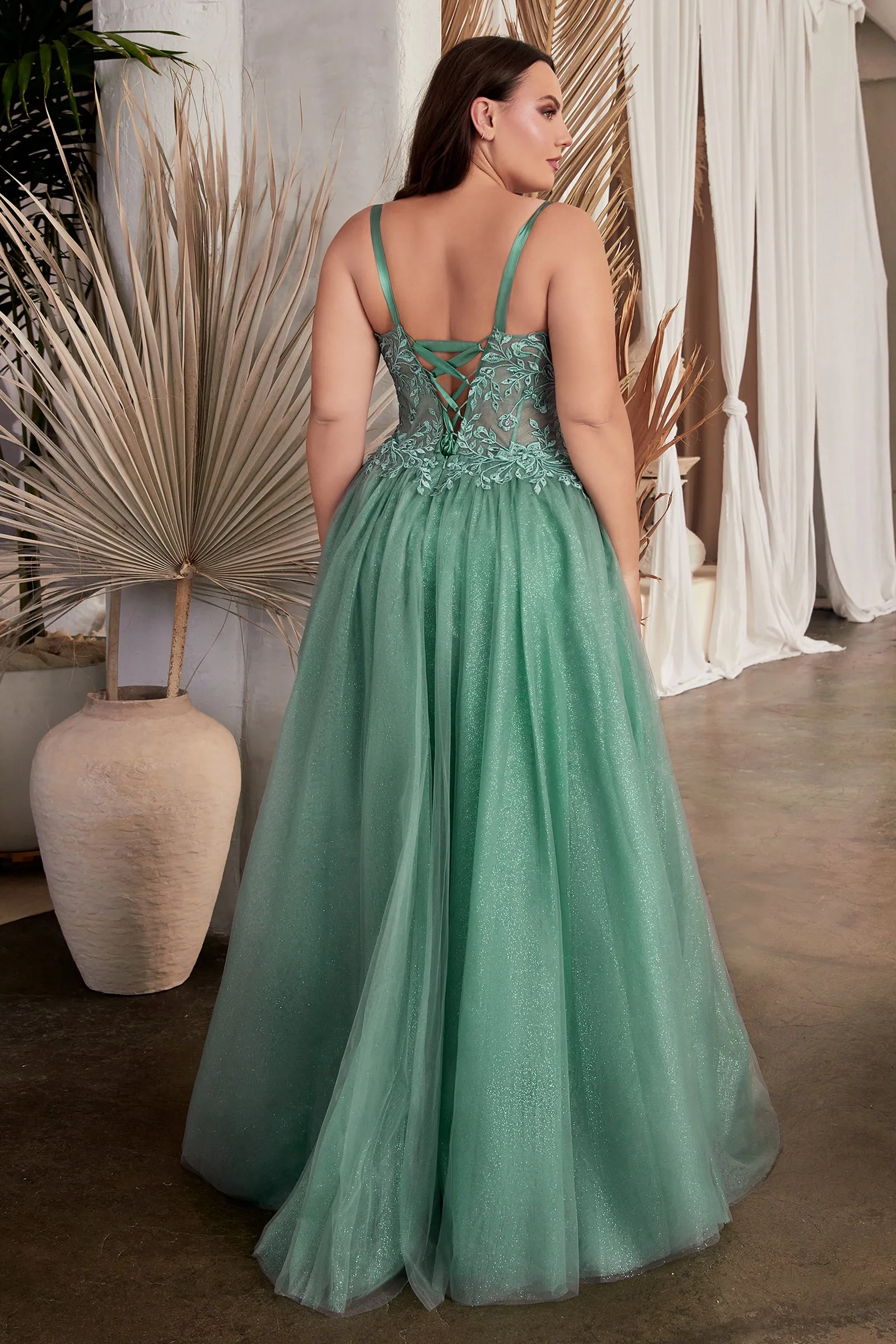 CINDERELLA DIVINE C150C A-Line Stunning Dress with Sheer Bodice