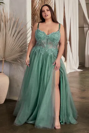 CINDERELLA DIVINE C150C A-Line Stunning Dress with Sheer Bodice