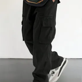 Comfortable Relaxed Fit Men's Casual Drawstring Overalls - Multi-Pocket Design with Stylish Flap Pockets, Perfect for Outdoor Activities and Daily Wear - Soft, Breathable, and Fashionable