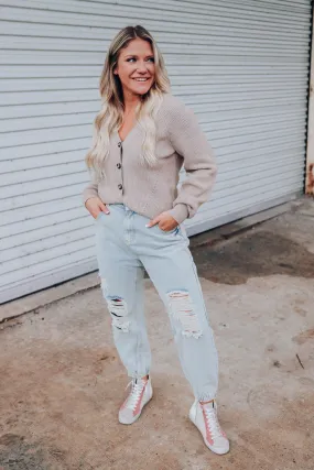 Completed Style Open Front Cardigan - Taupe
