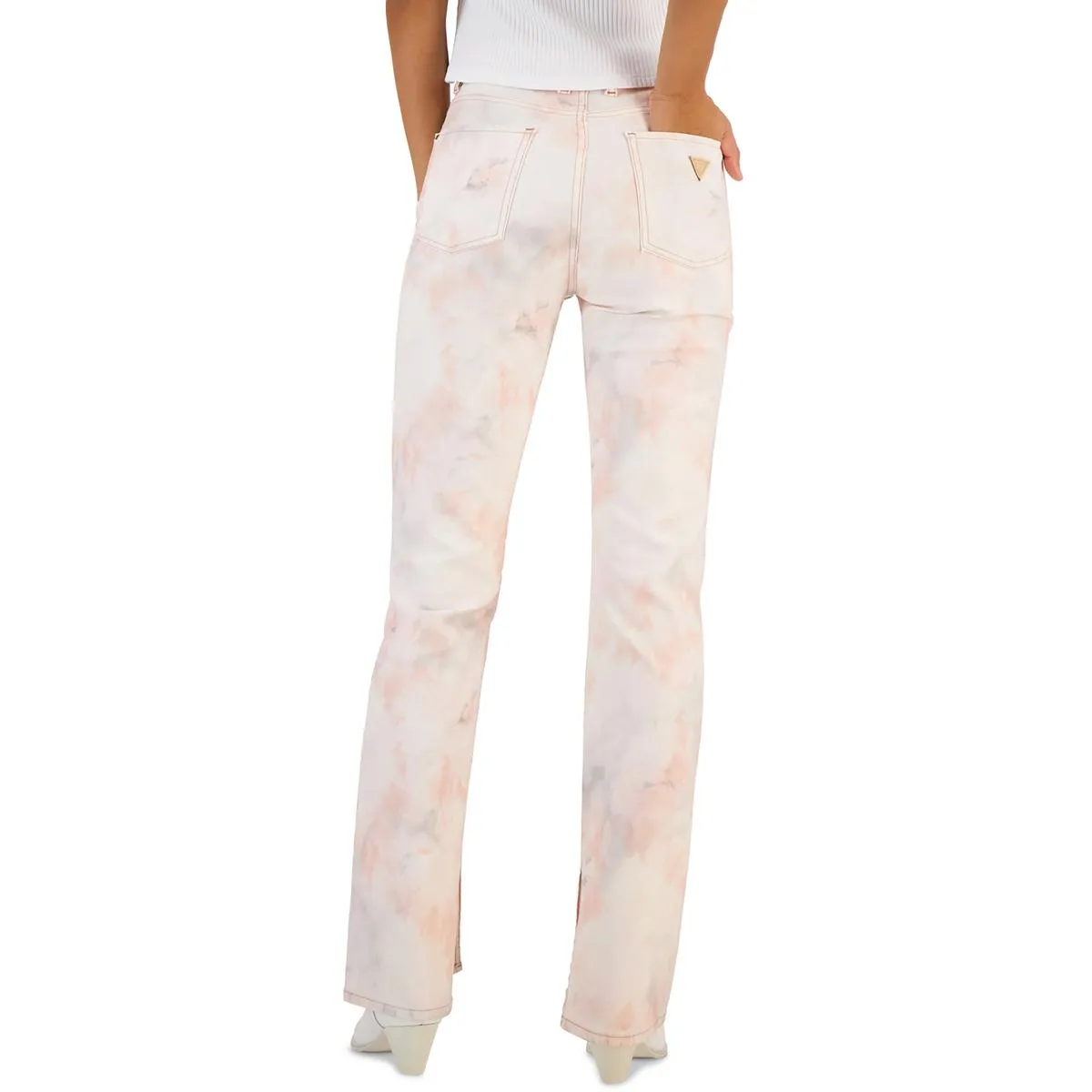Guess Womens Pauline Tie Dye Split Hem Straight Leg Jeans