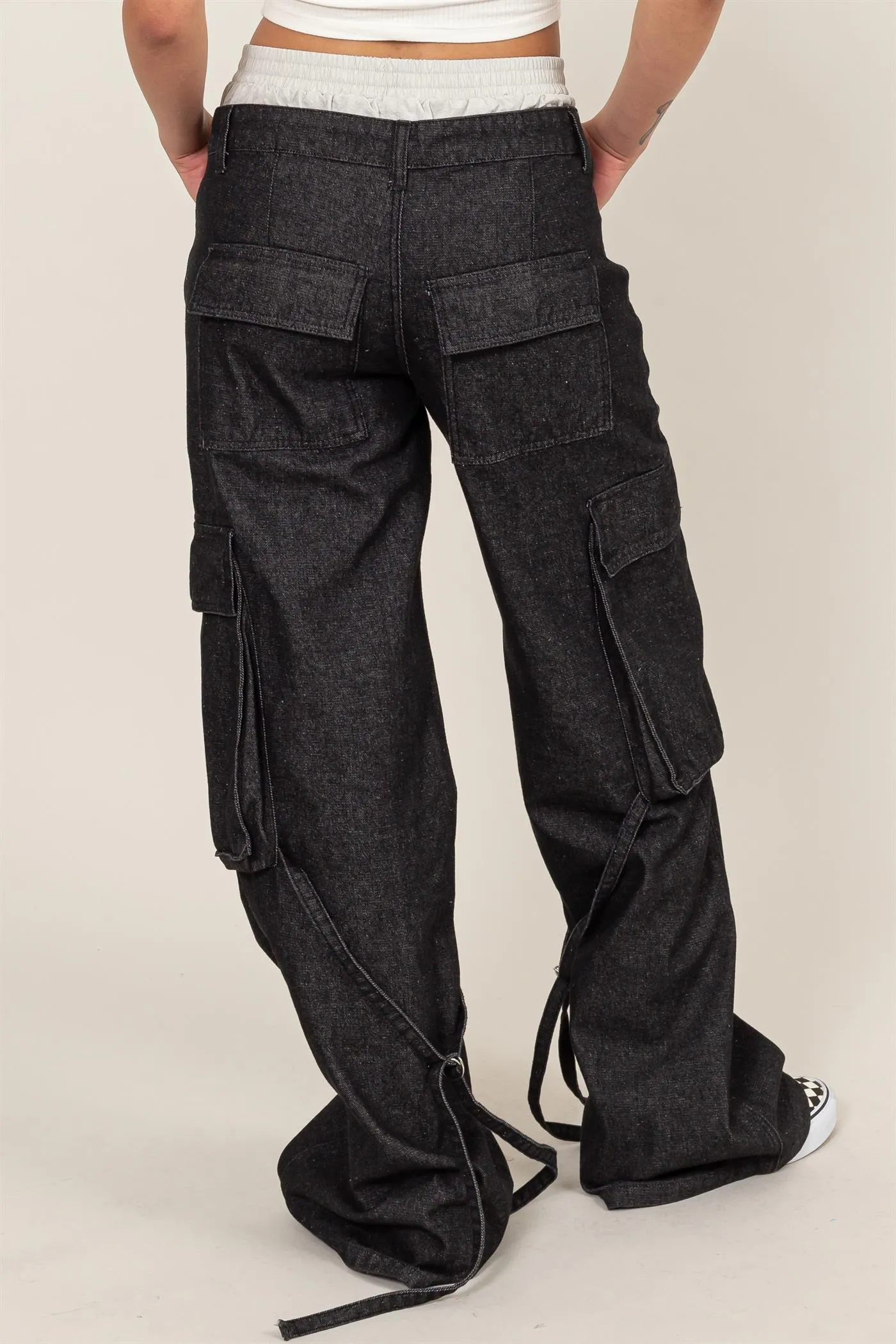 HF24C781-Upscale Vibe Washed Denim Cargo Pants