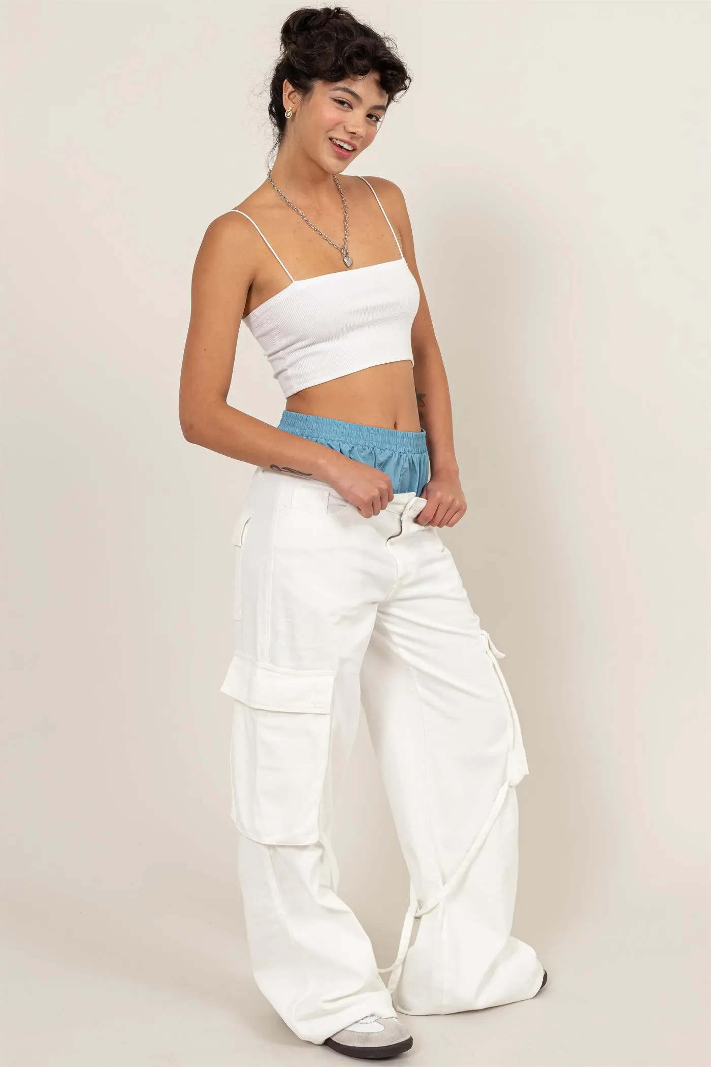 HF24C781-Upscale Vibe Washed Denim Cargo Pants