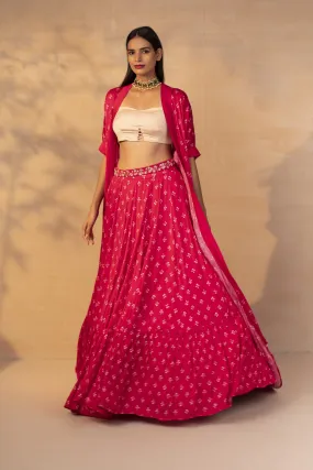 hot pink printed cape in modal satin base