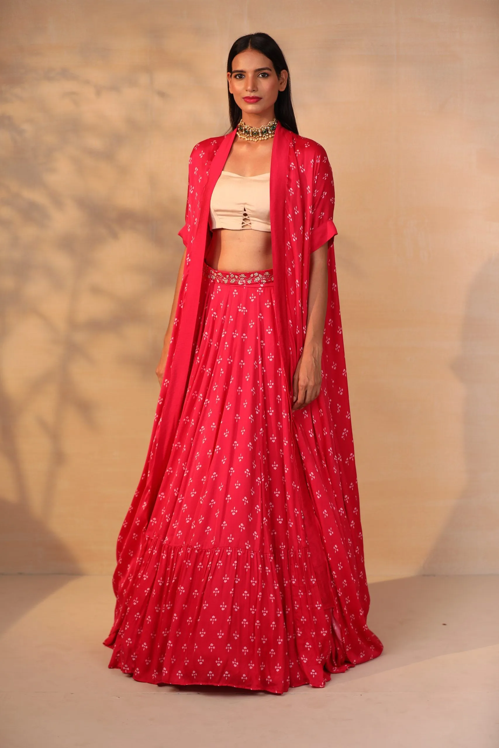 hot pink printed cape in modal satin base