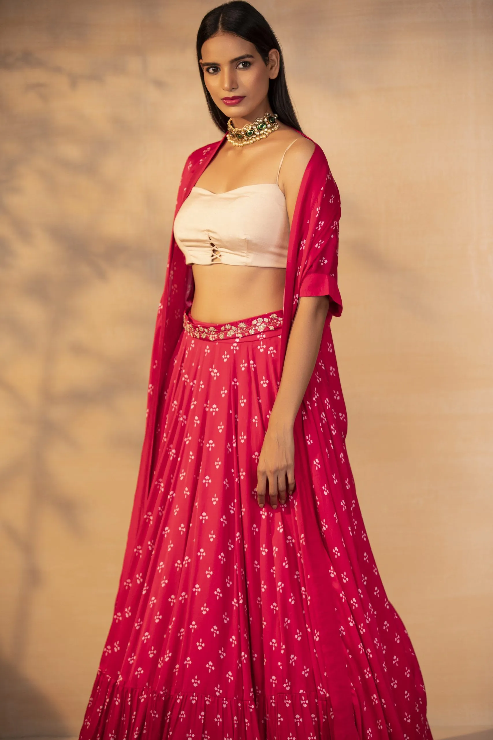 hot pink printed cape in modal satin base