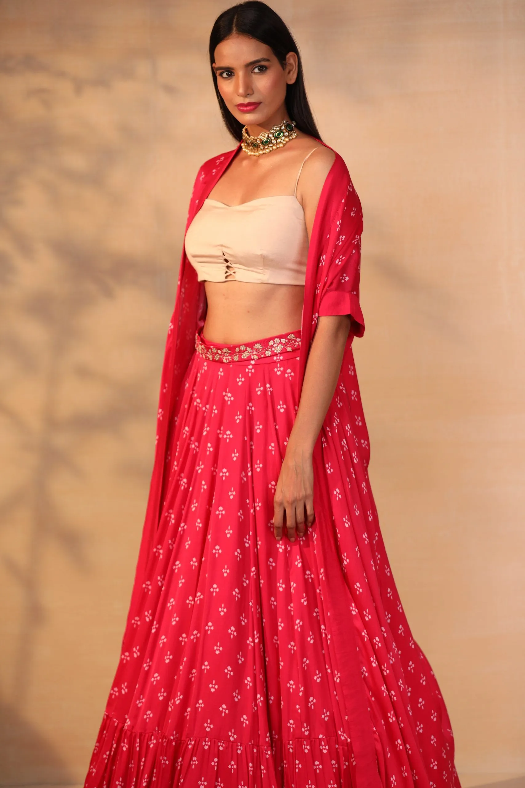 hot pink printed cape in modal satin base