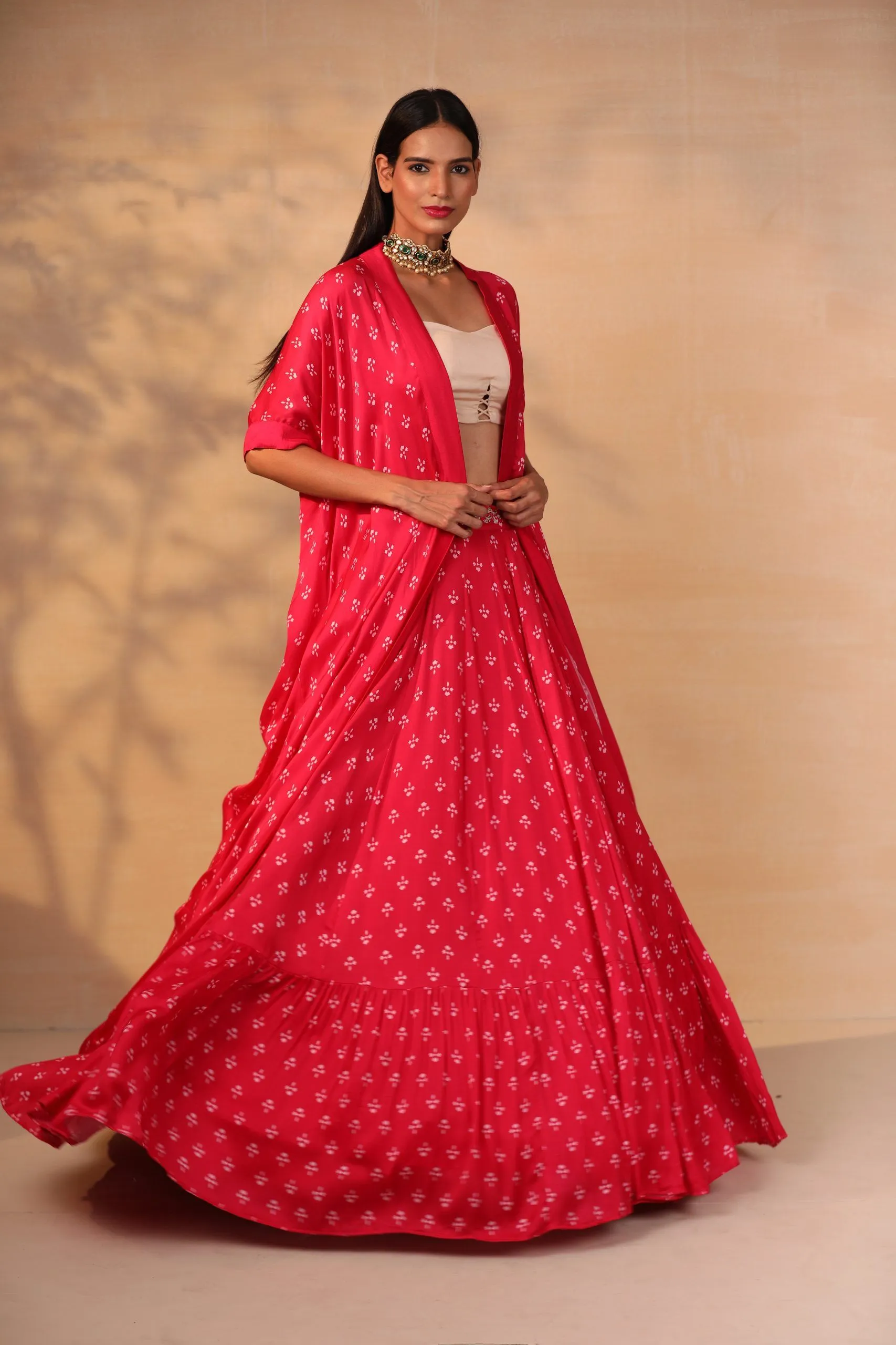 hot pink printed cape in modal satin base