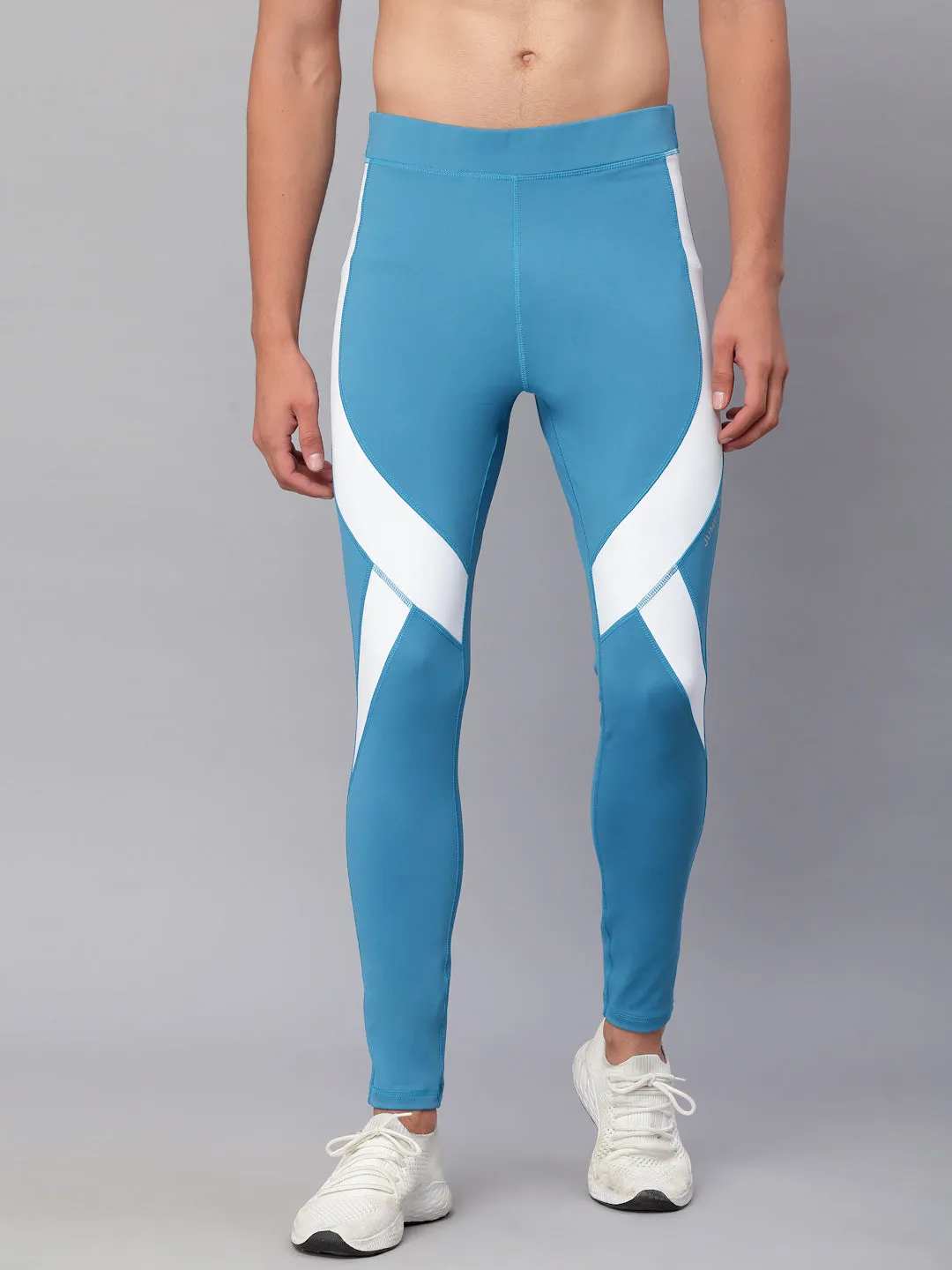 JUMP USA Men Teal & White Rapid Dry-Fit Antimicrobial Running Tights