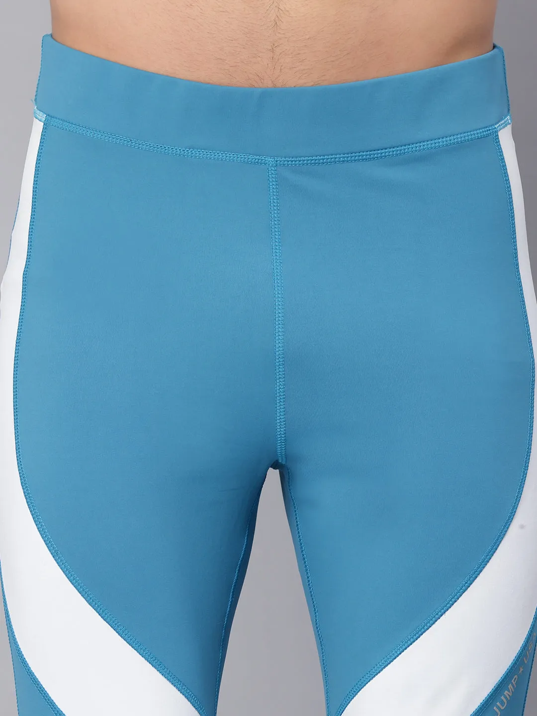 JUMP USA Men Teal & White Rapid Dry-Fit Antimicrobial Running Tights