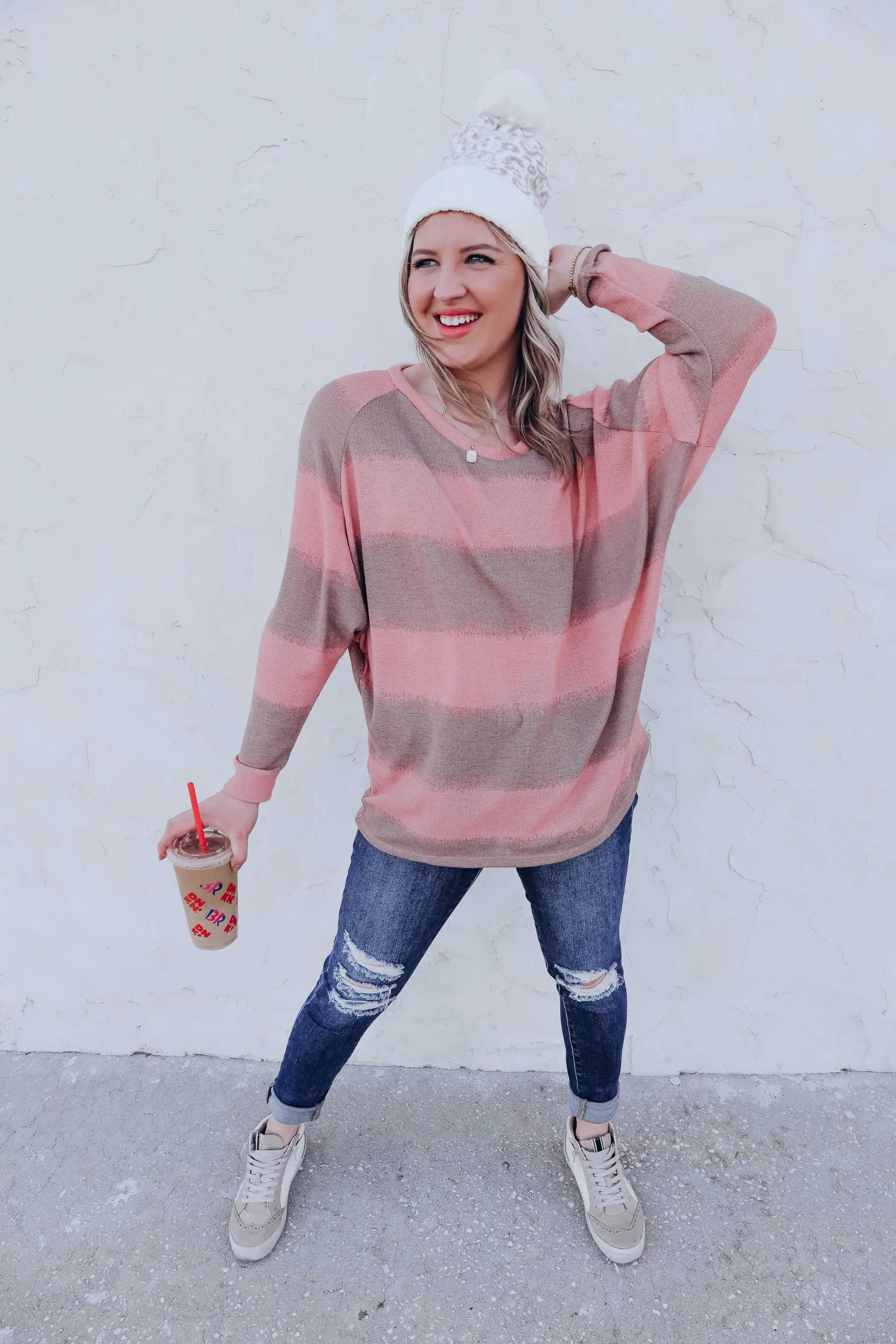 Mandy Striped Dolman Oversized Top - Pink