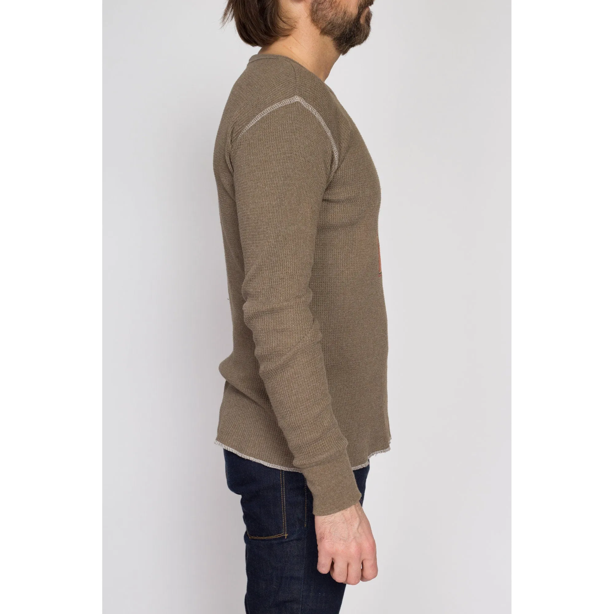 Medium 90s "Keep On Truck'n" Brown Waffle Knit Shirt
