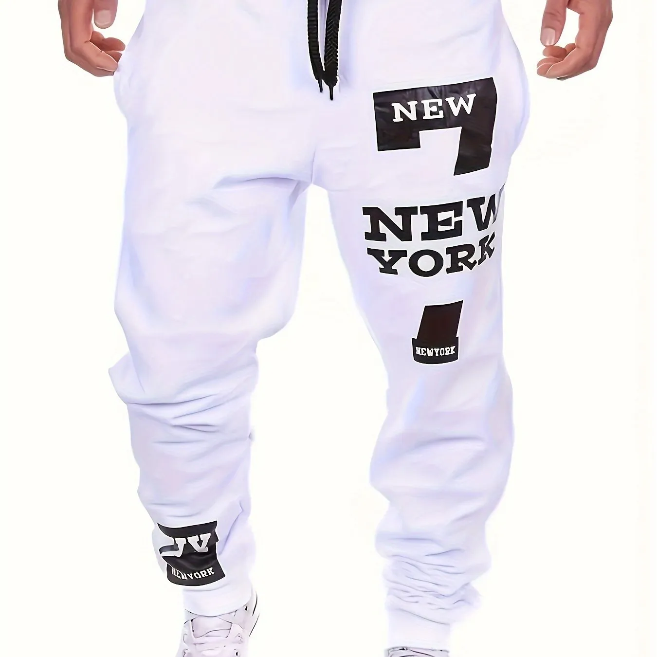 Men's Regular Edition Solid Color Sweatpants With Double Pockets And Drawstring, Letter "NEW YORK" Print Chic Casual Pants, Suitable For Outdoor Activities