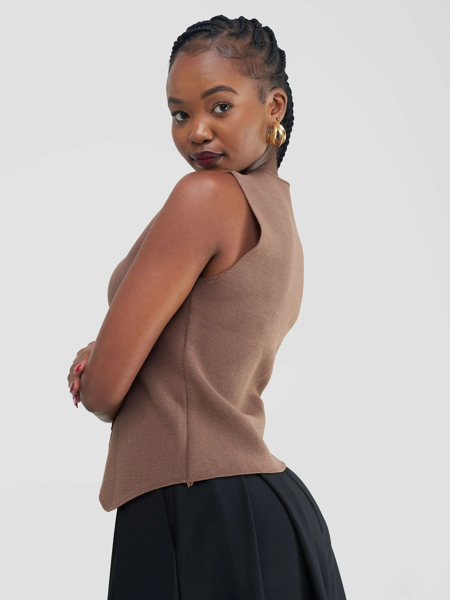 Mila Knit Waistcoat - Brown