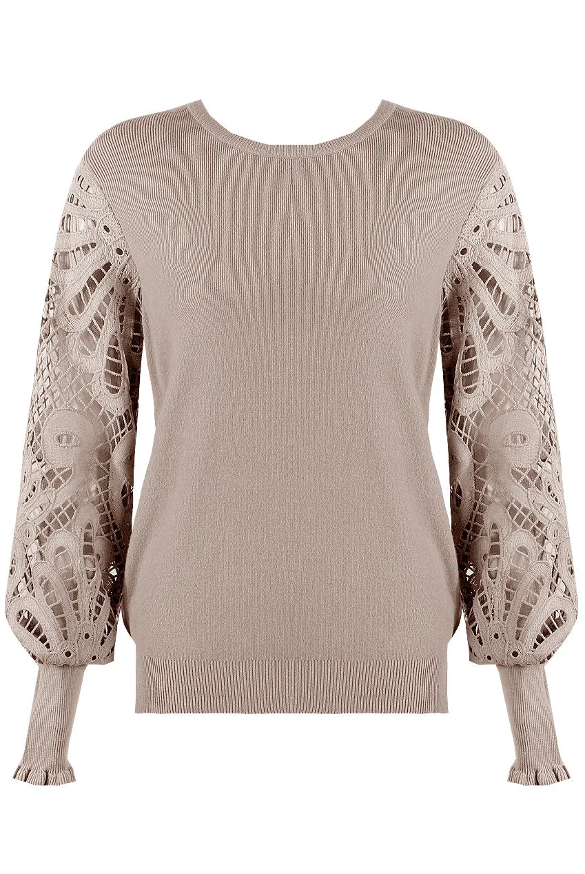 Molly Crochet Sleeve Jumper | Taupe