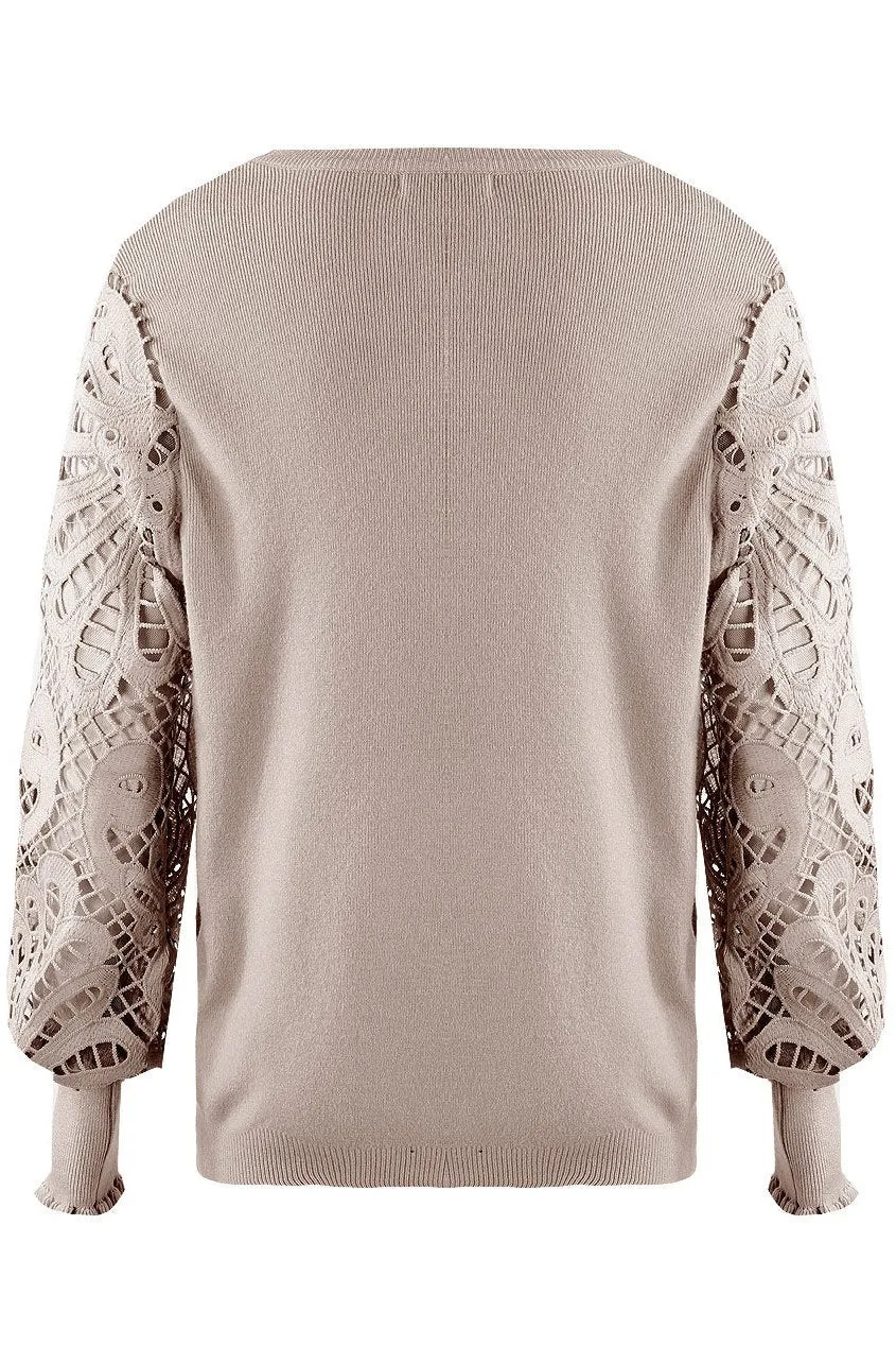 Molly Crochet Sleeve Jumper | Taupe