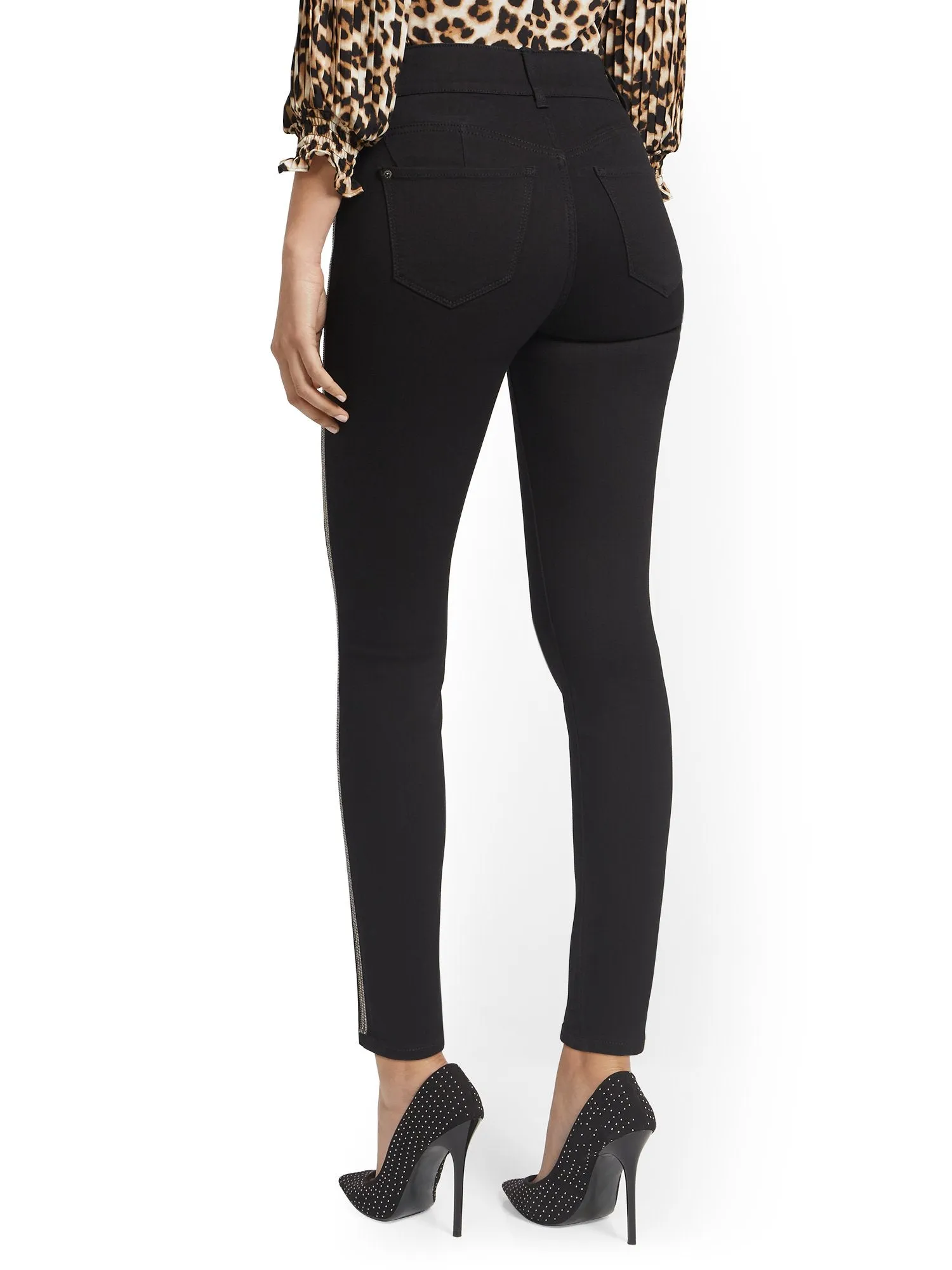 Mya Curvy High-Waisted Sculpting No Gap Super-Skinny Jeans - Rhinestone Stripes