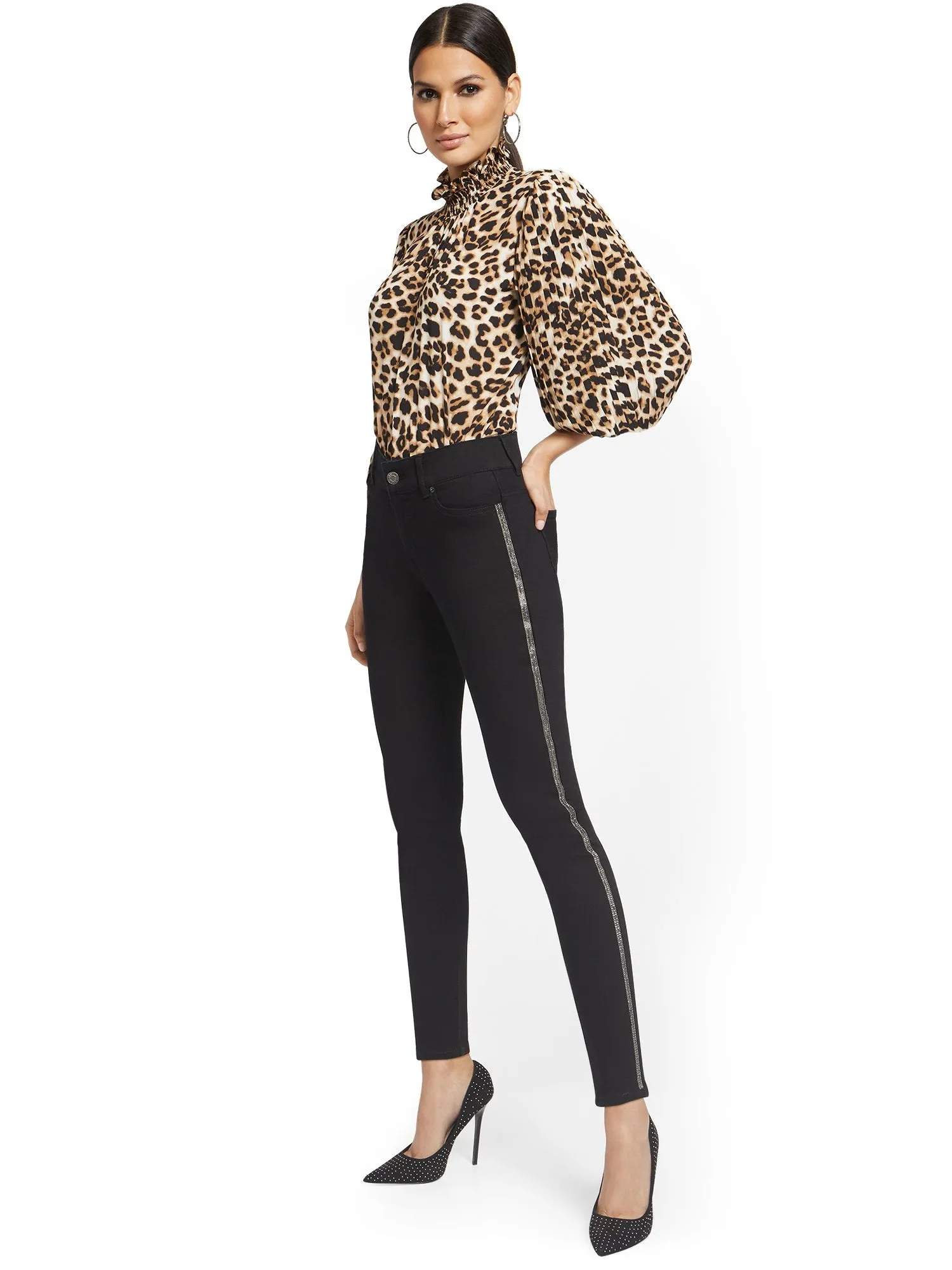 Mya Curvy High-Waisted Sculpting No Gap Super-Skinny Jeans - Rhinestone Stripes