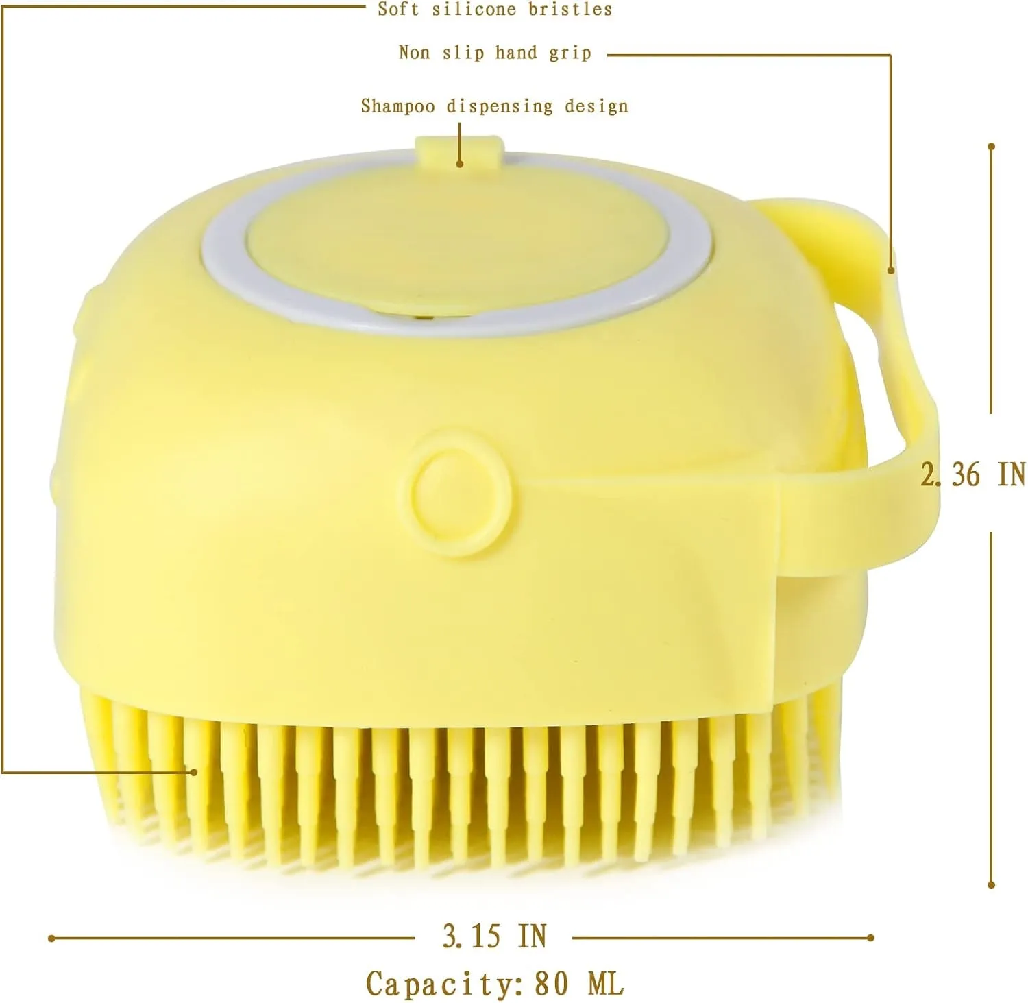 Pet Bath Brush Dog Bath Brush Shampoo Dispenser Soft Silicone Dog Bathing Brush Dog Shampoo Brush Scrubbers for Cats and Dog Shower Brush Grooming (Yellow)