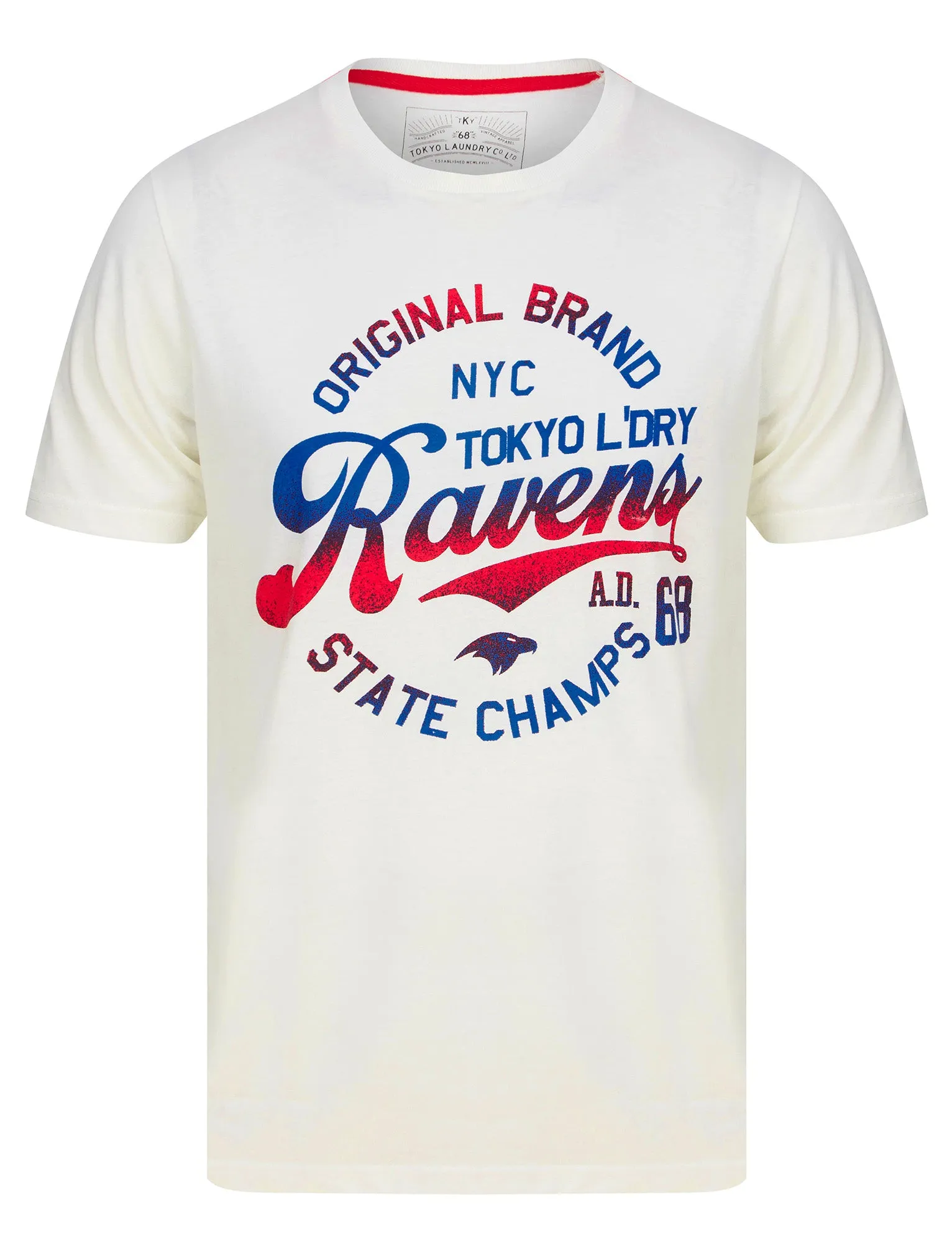 Ravens Gradient Ombre Motif Cotton Jersey T-Shirt in Snow White - Tokyo Laundry