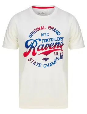 Ravens Gradient Ombre Motif Cotton Jersey T-Shirt in Snow White - Tokyo Laundry