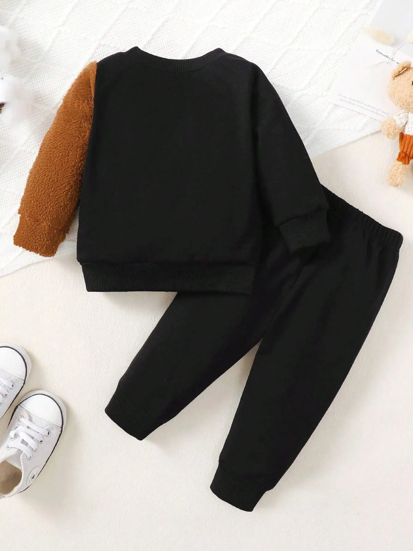 SHEIN Baby Boy Teddy Bear Embroidery Sweatshirt & Sweatpants