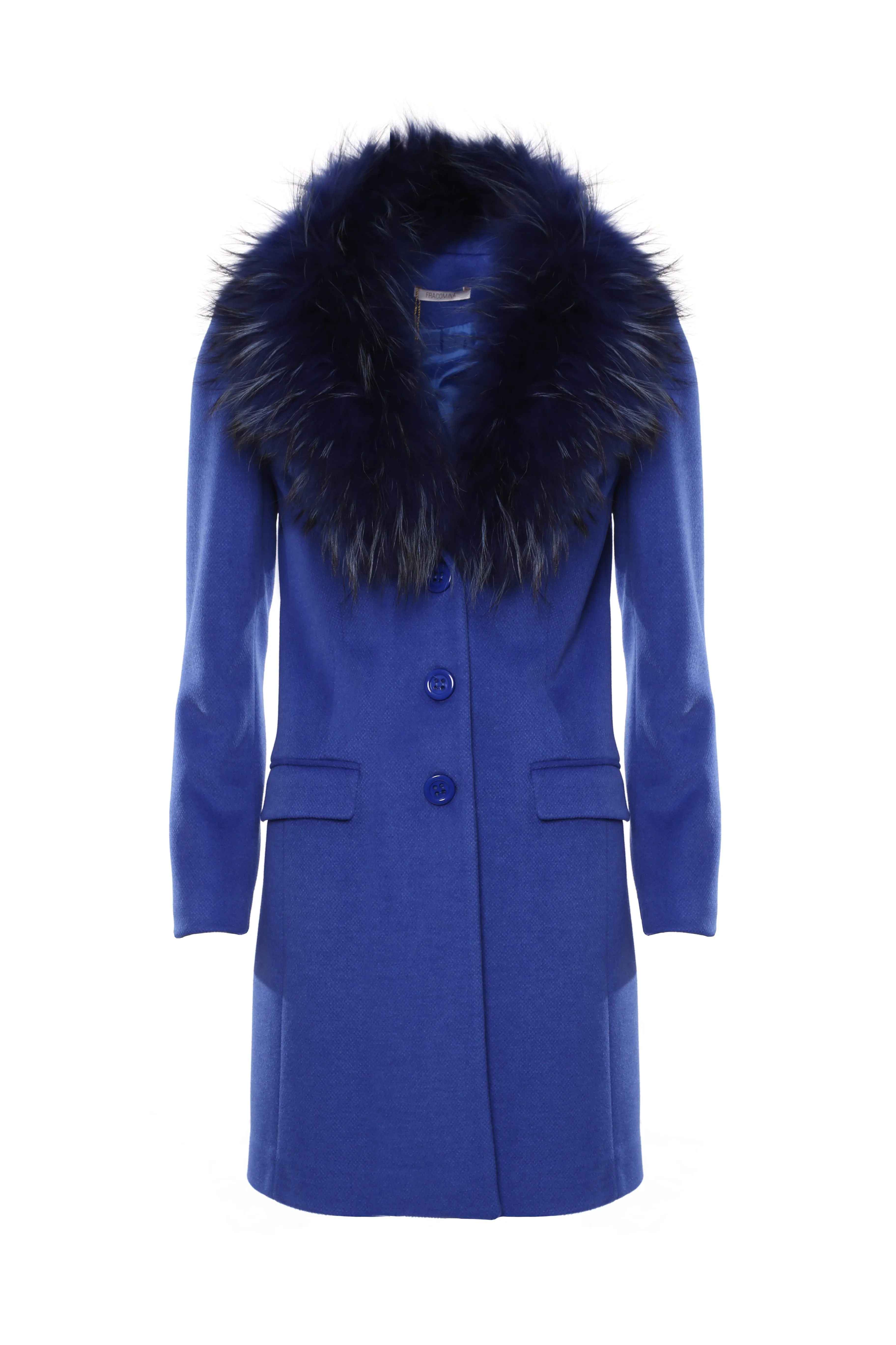 Single breasted slim coat with neck in fur
