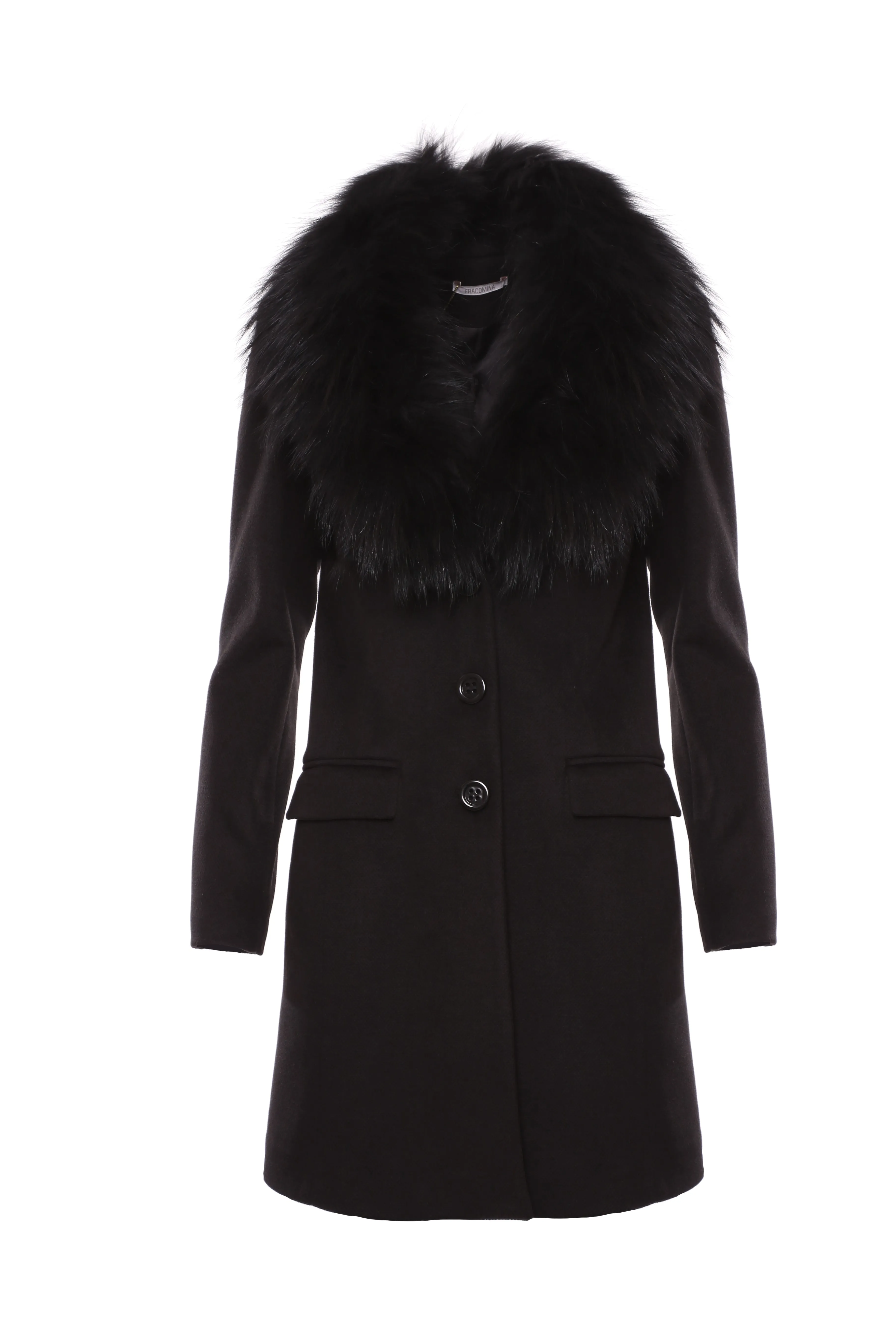 Single breasted slim coat with neck in fur