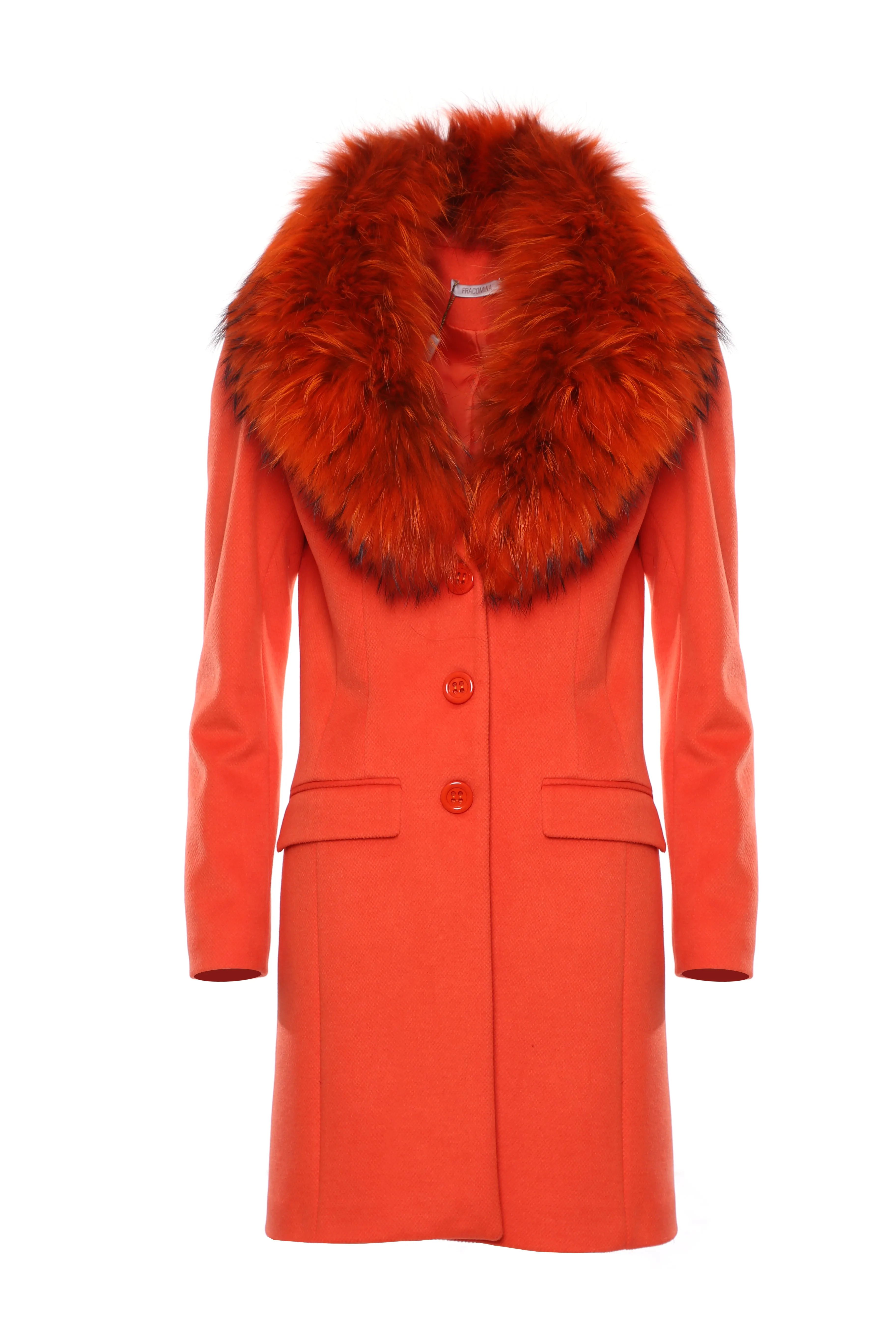 Single breasted slim coat with neck in fur