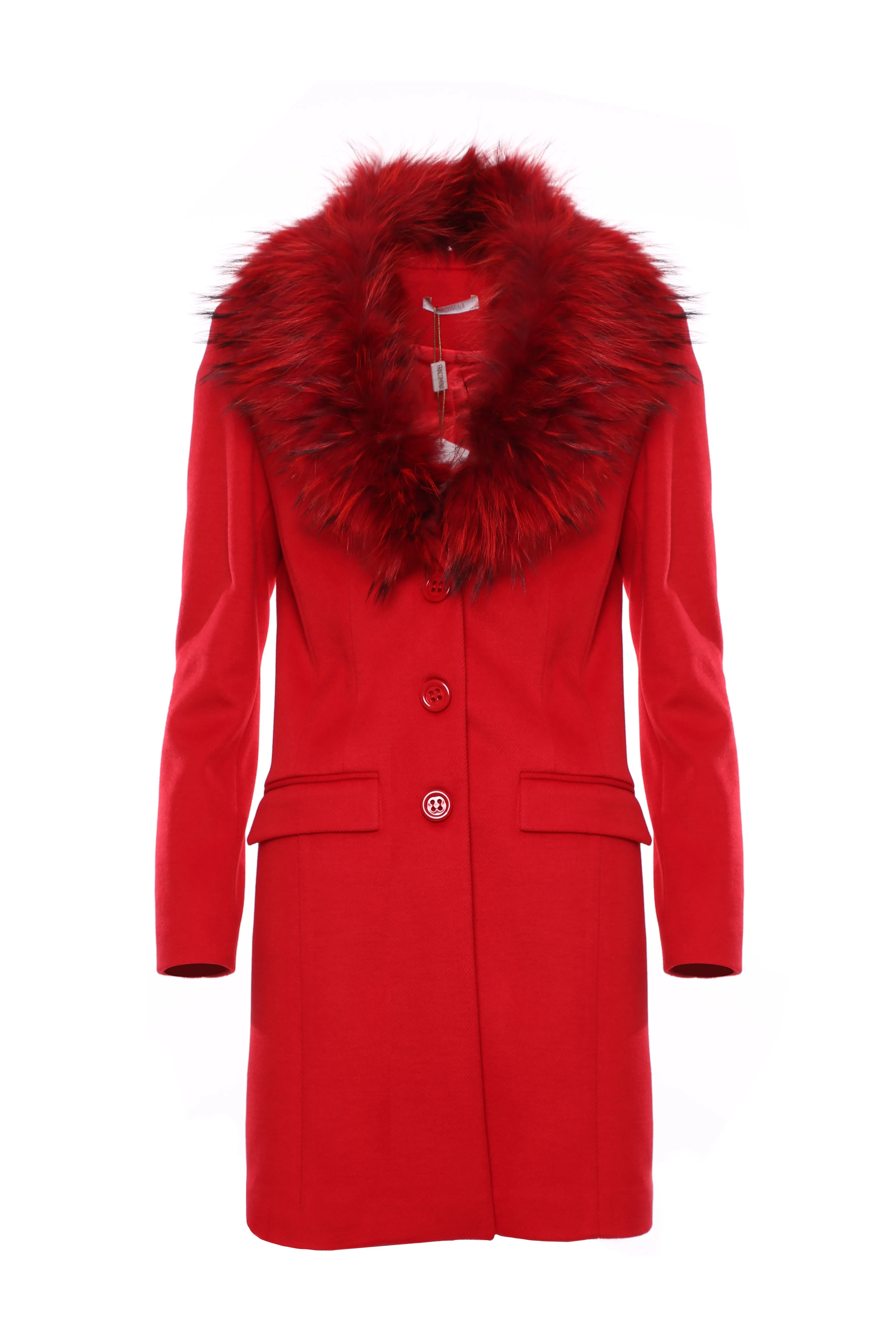 Single breasted slim coat with neck in fur