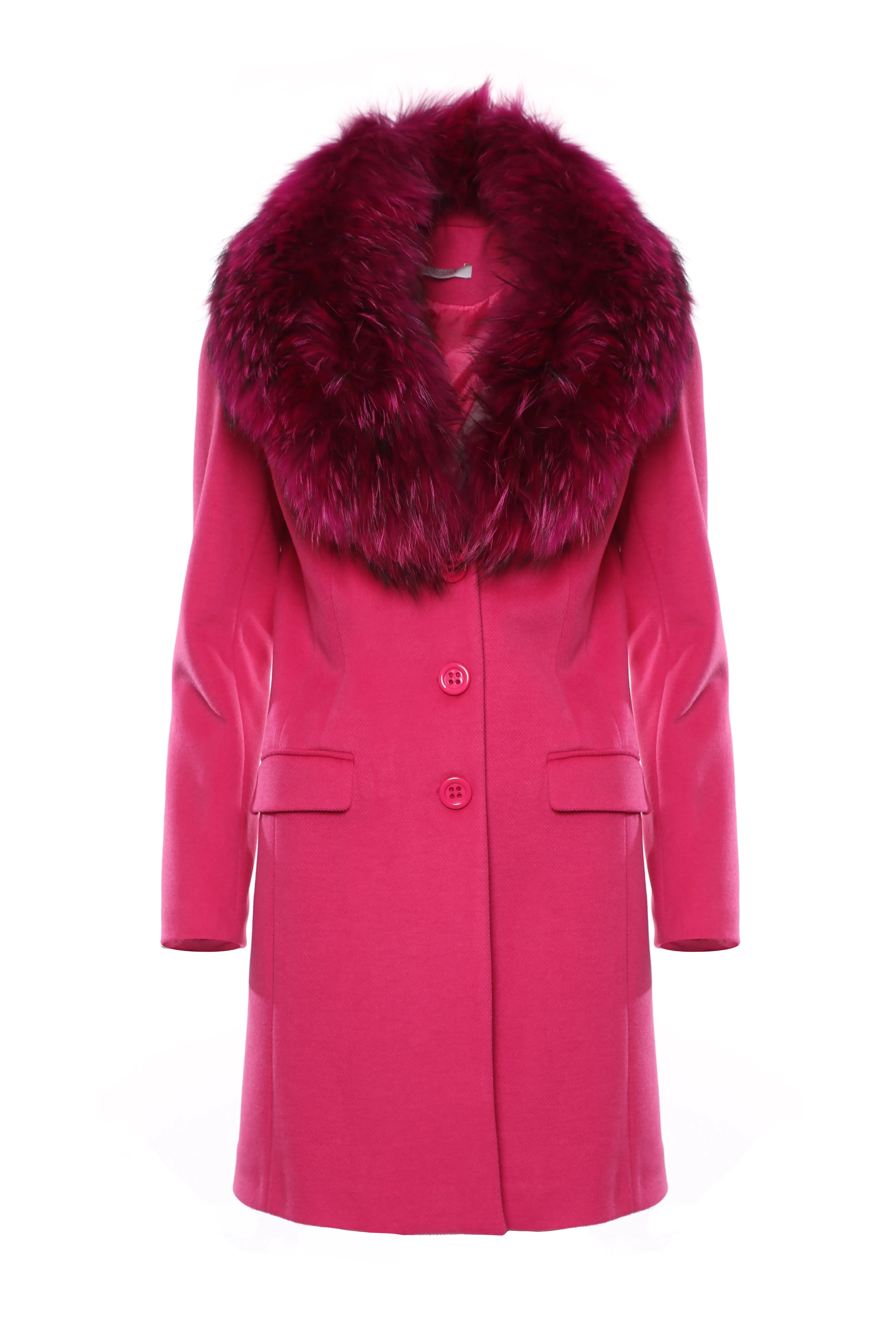 Single breasted slim coat with neck in fur