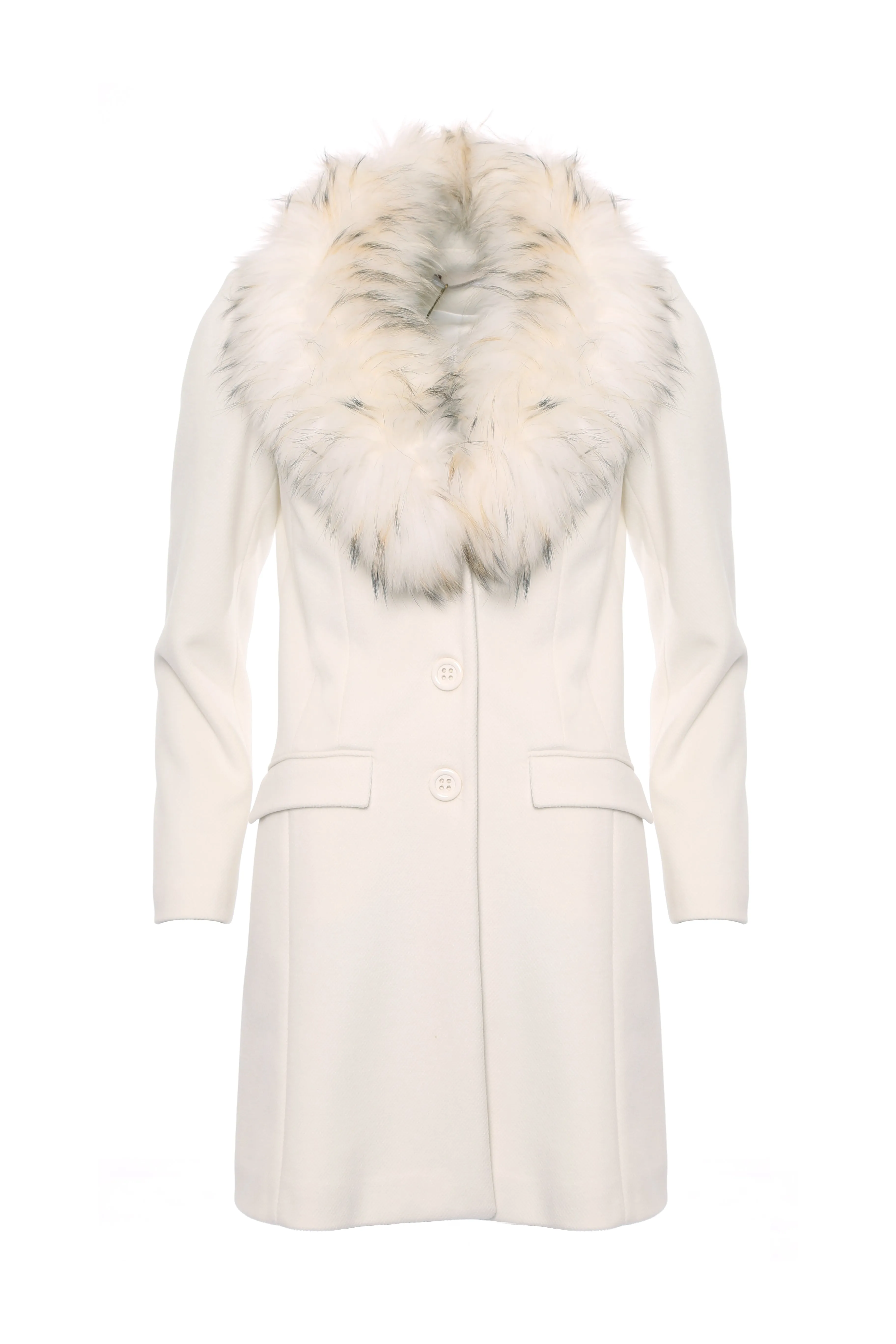 Single breasted slim coat with neck in fur