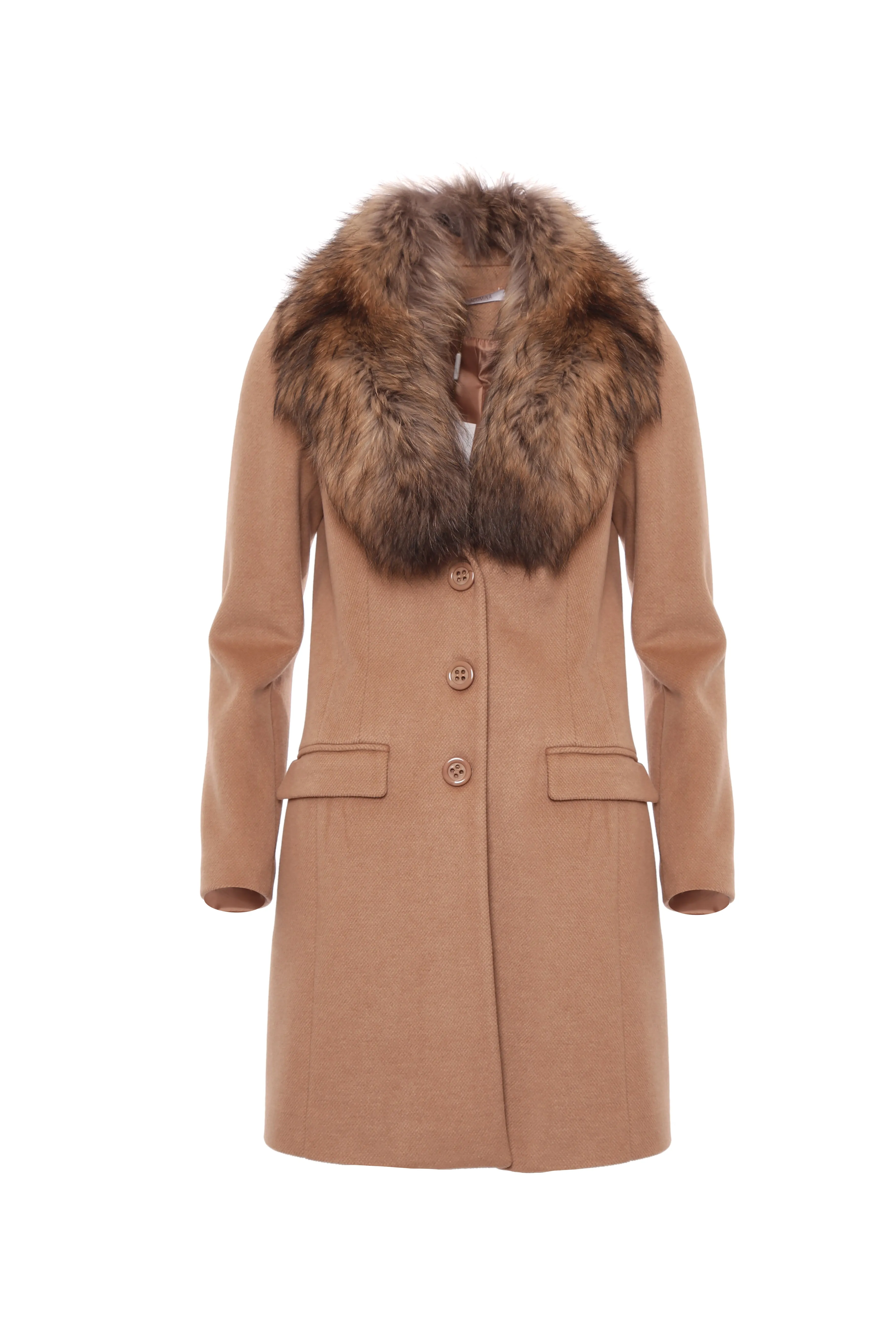 Single breasted slim coat with neck in fur