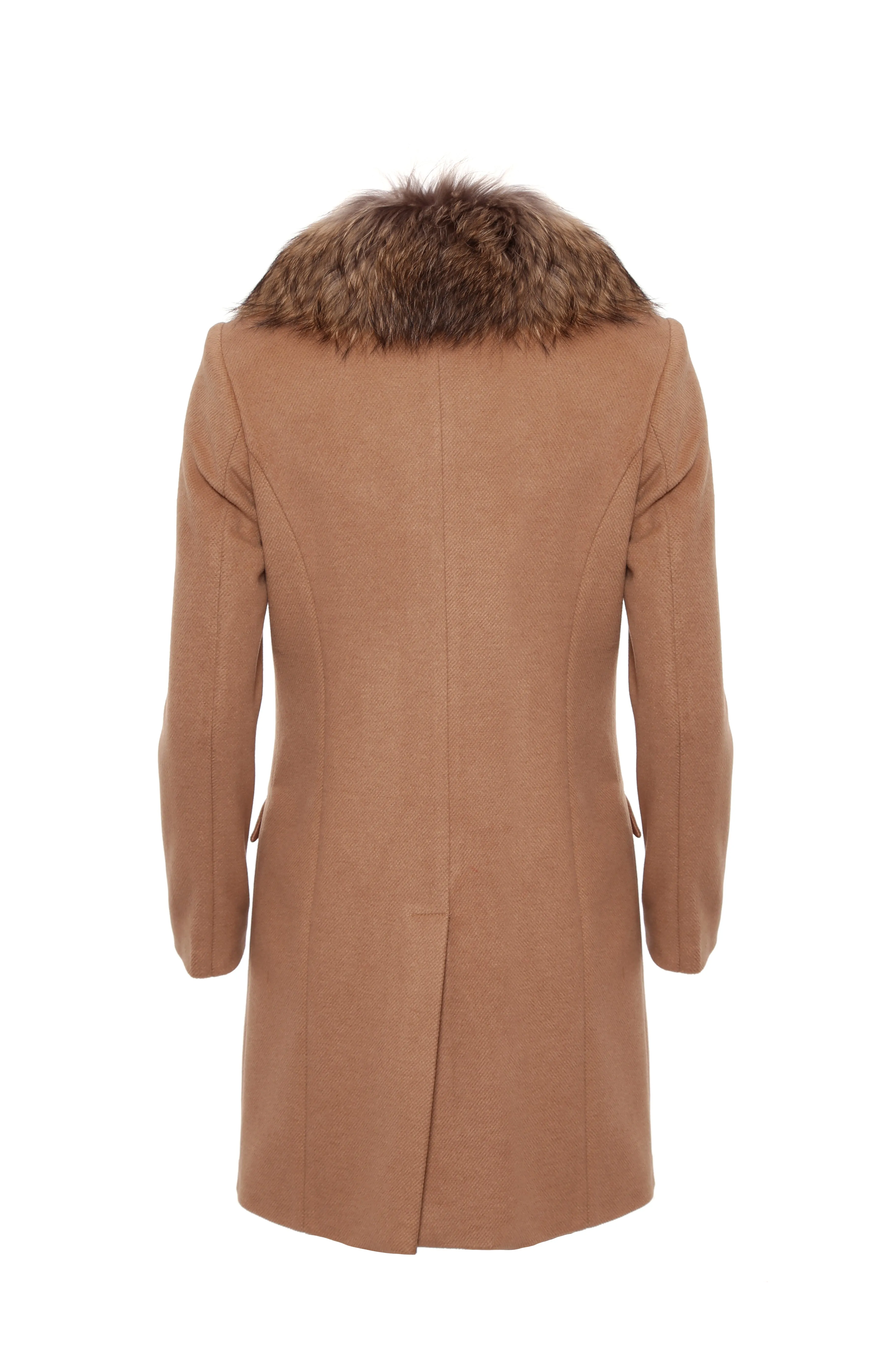 Single breasted slim coat with neck in fur