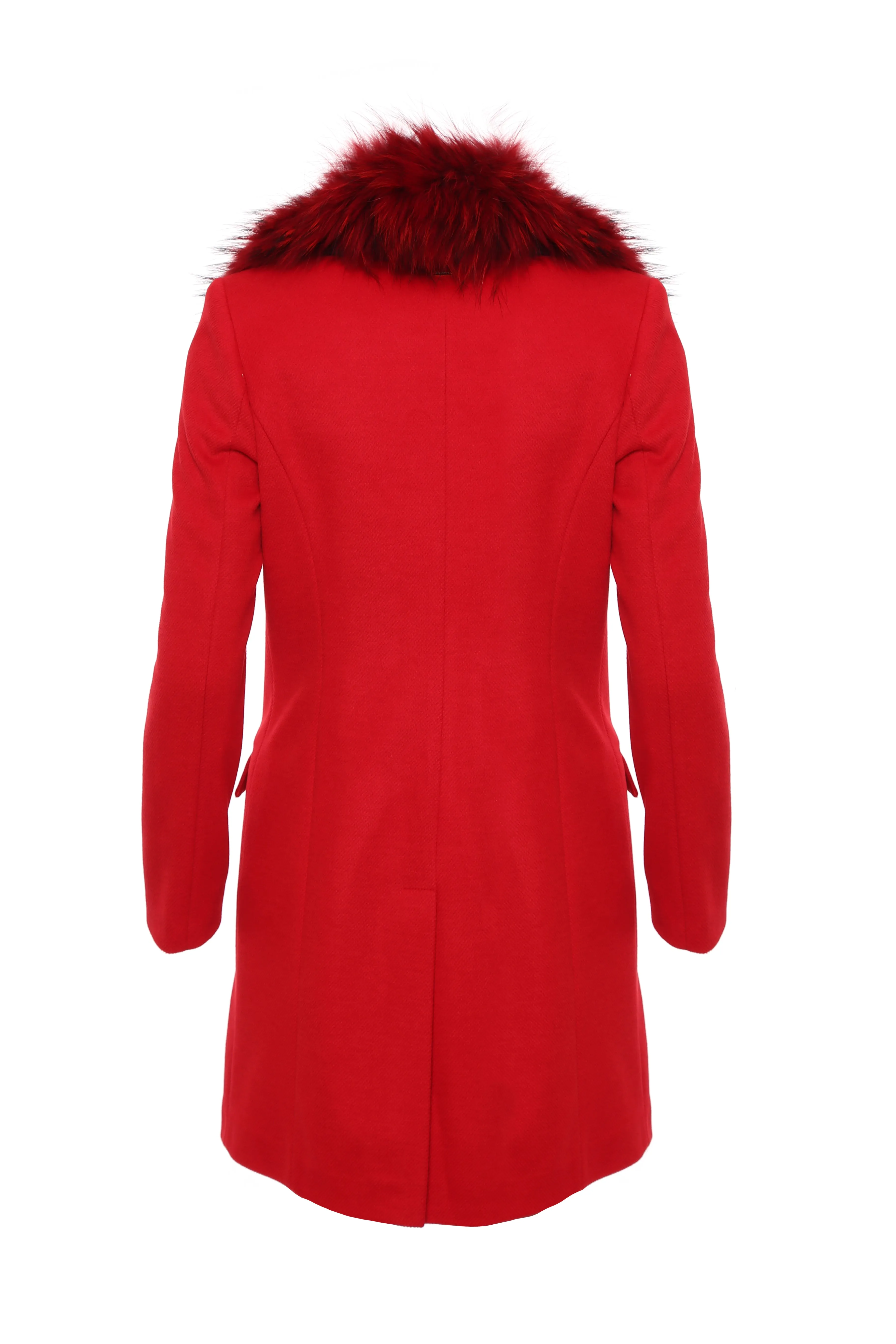 Single breasted slim coat with neck in fur